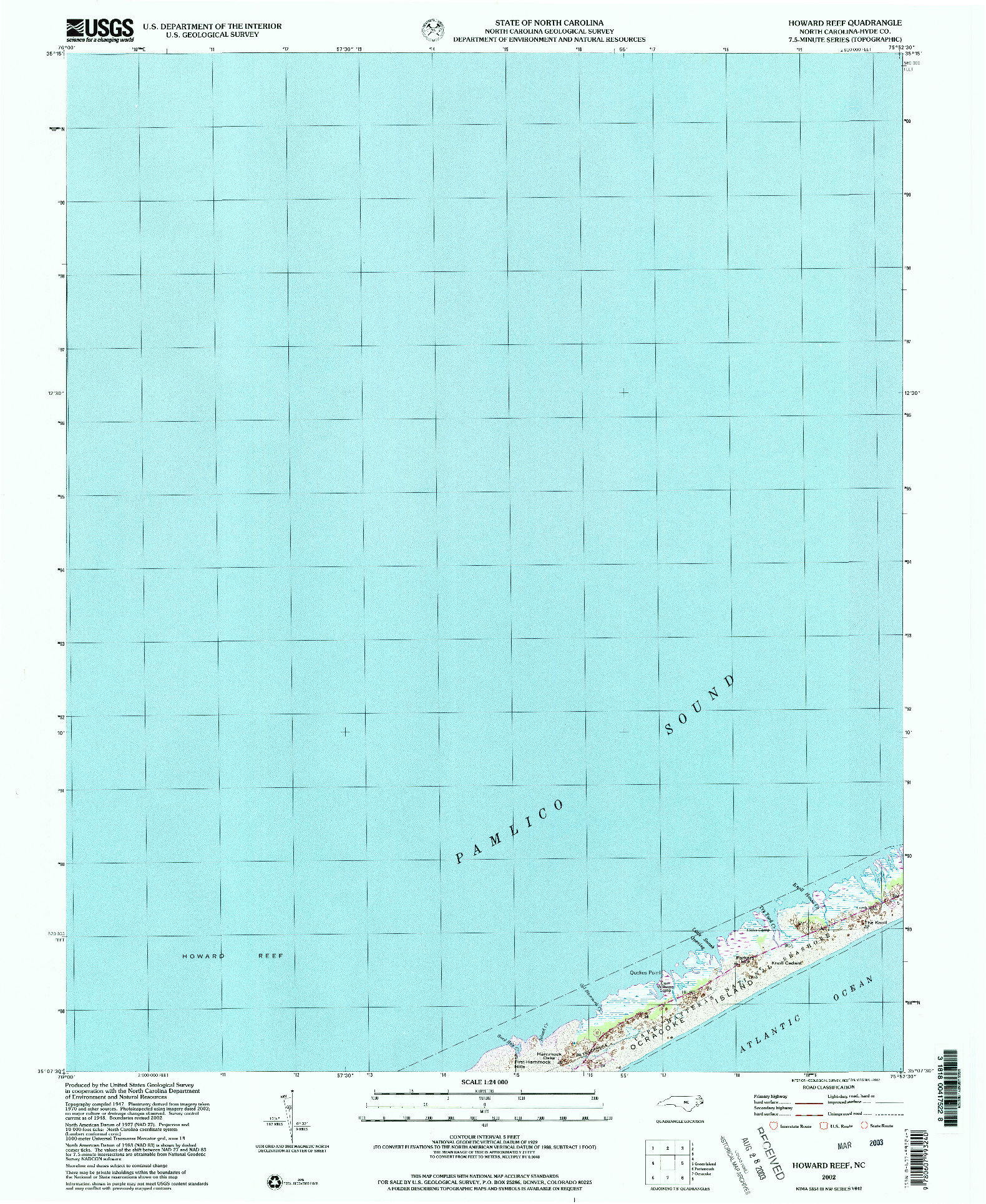 USGS 1:24000-SCALE QUADRANGLE FOR HOWARD REEF, NC 2002