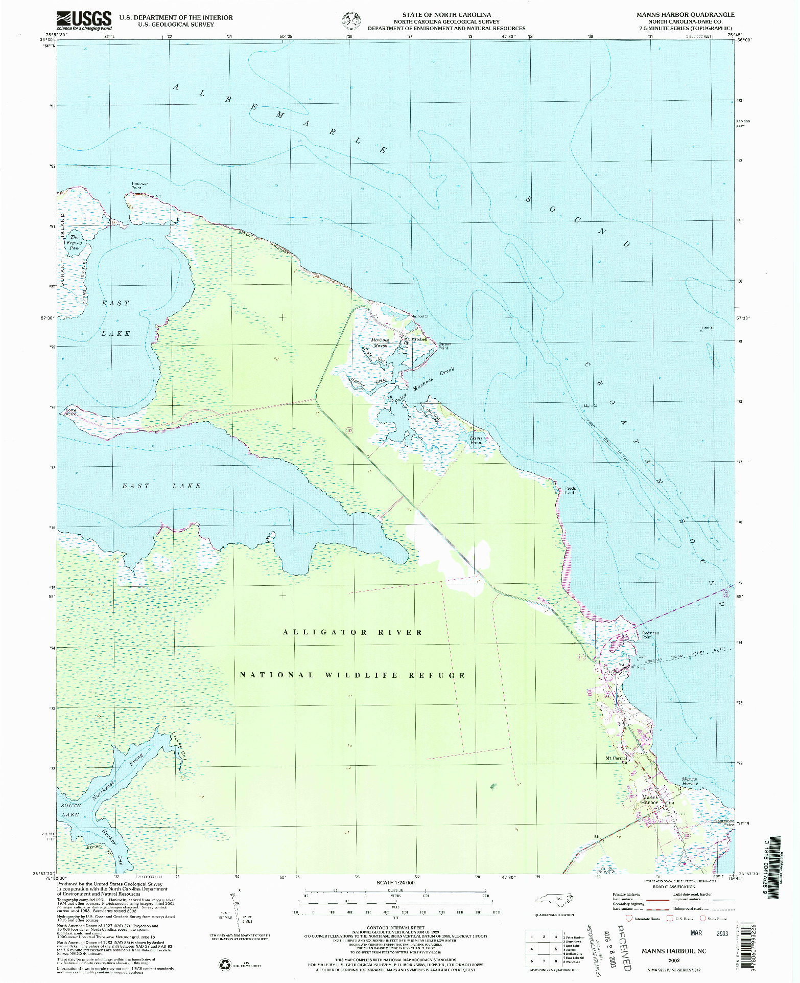 USGS 1:24000-SCALE QUADRANGLE FOR MANNS HARBOR, NC 2002