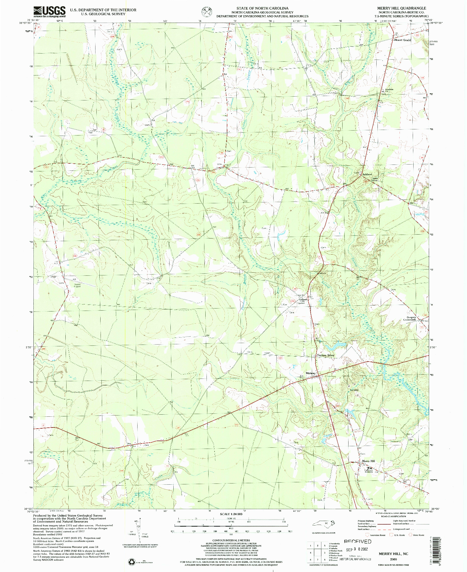USGS 1:24000-SCALE QUADRANGLE FOR MERRY HILL, NC 2000