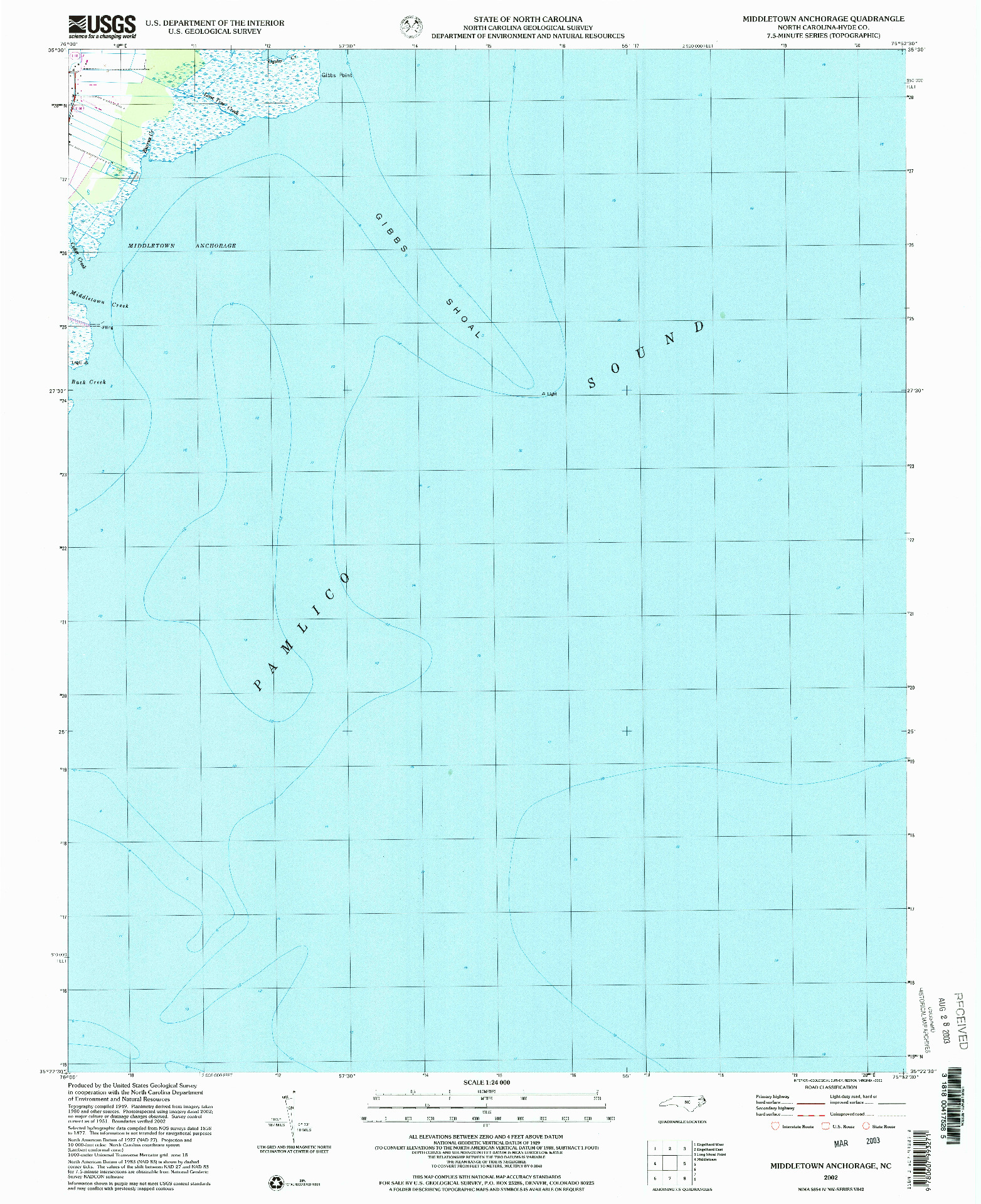 USGS 1:24000-SCALE QUADRANGLE FOR MIDDLETOWN ANCHORAGE, NC 2002