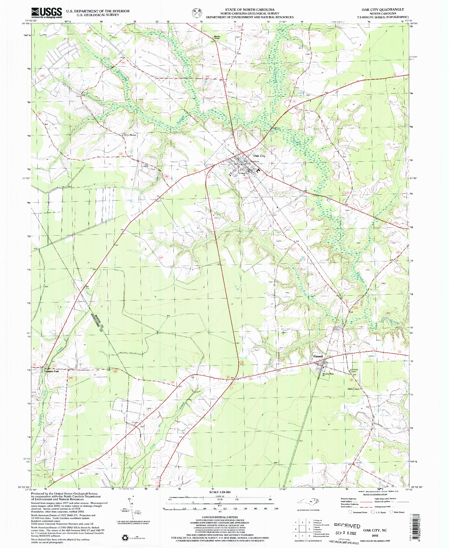 USGS 1:24000-SCALE QUADRANGLE FOR OAK CITY, NC 2002