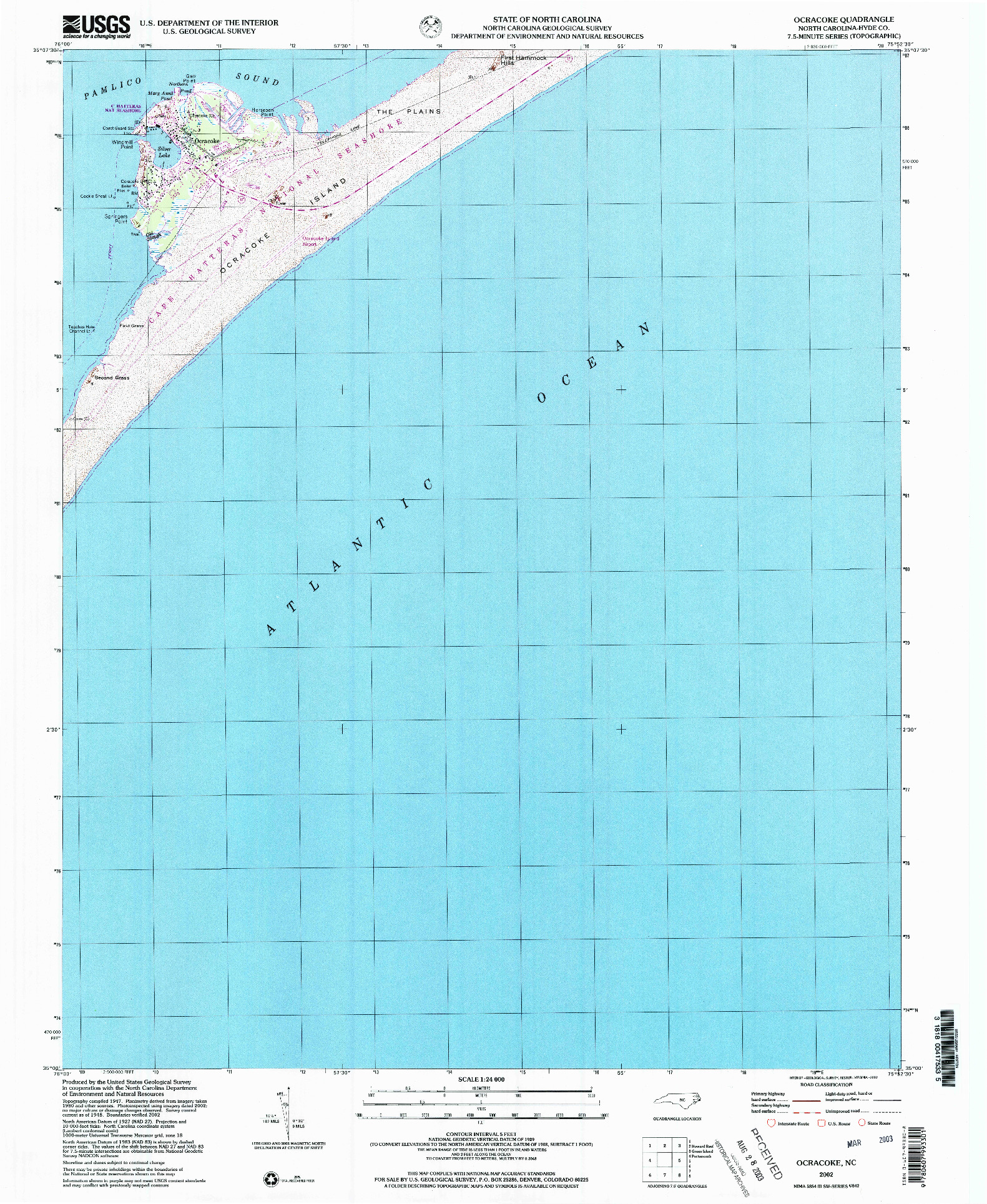 USGS 1:24000-SCALE QUADRANGLE FOR OCRACOKE, NC 2002