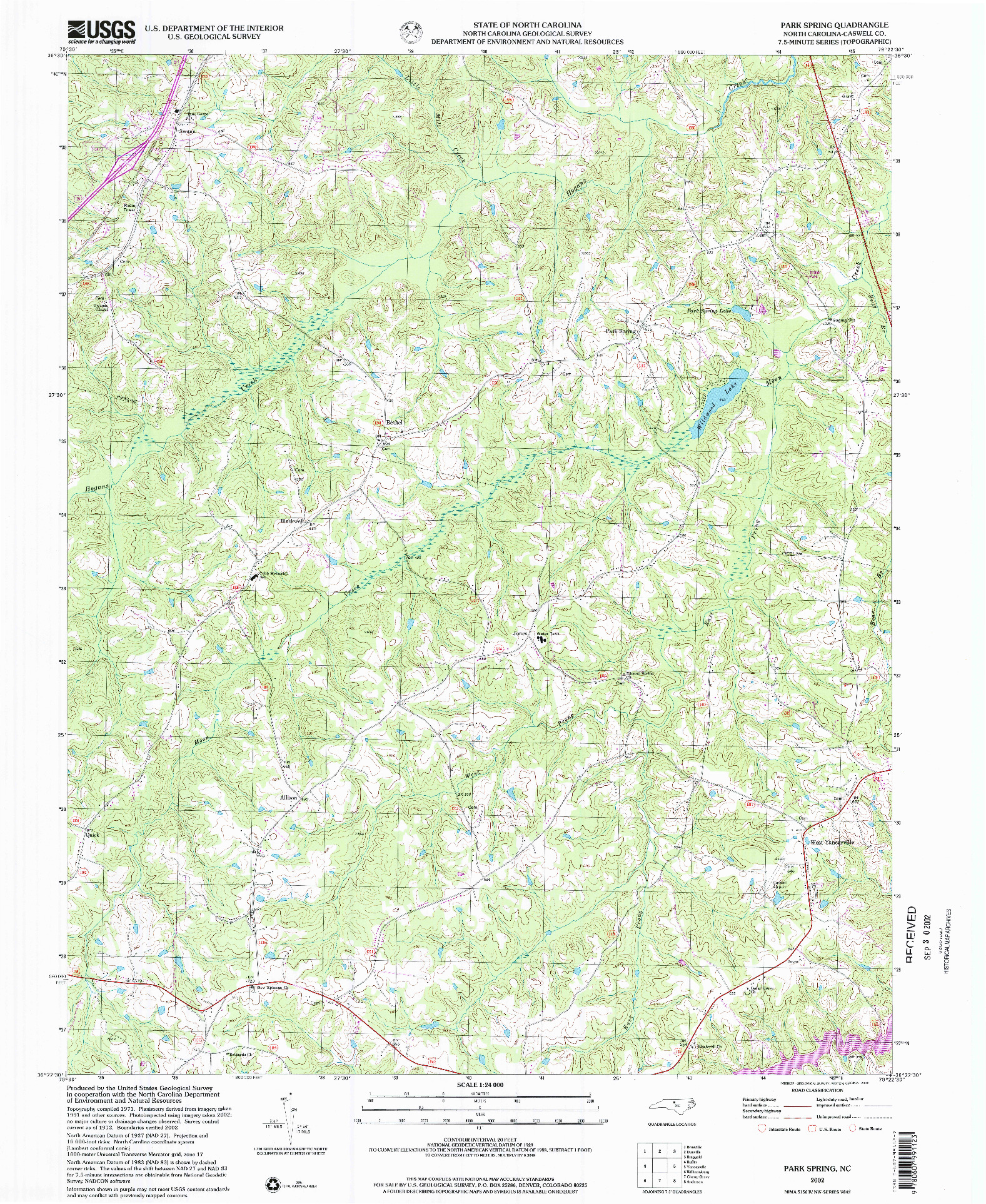 USGS 1:24000-SCALE QUADRANGLE FOR PARK SPRING, NC 2002