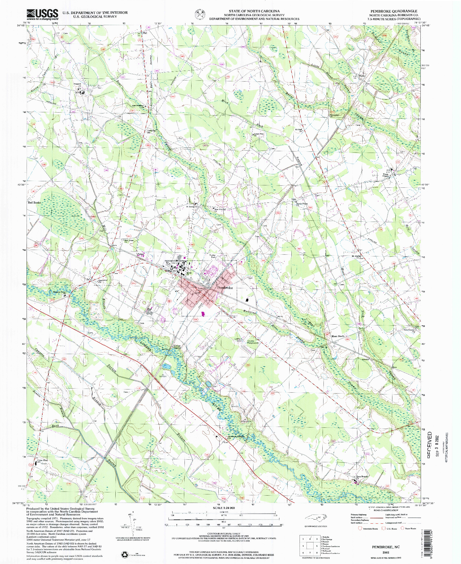 USGS 1:24000-SCALE QUADRANGLE FOR PEMBROKE, NC 2002