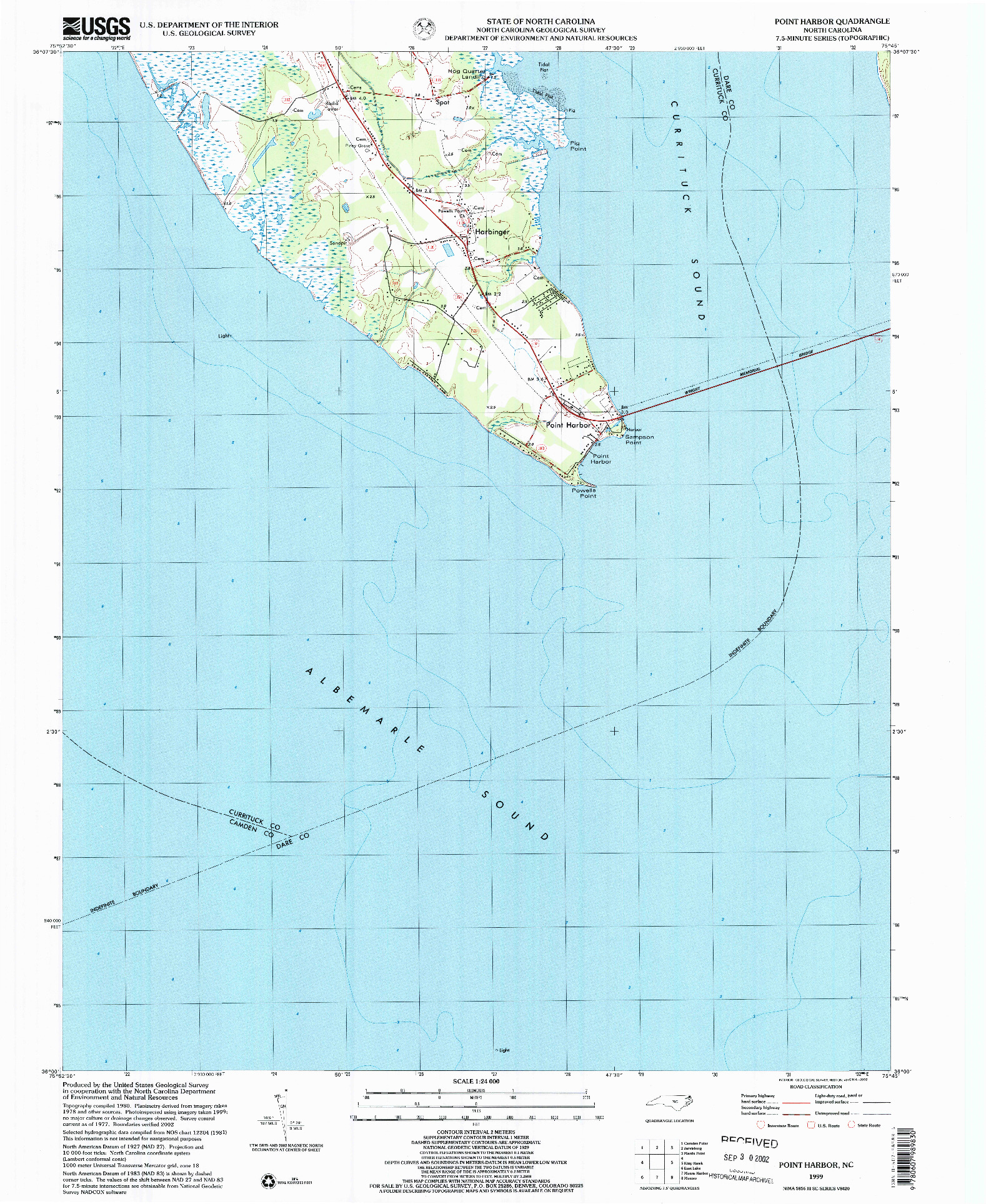 USGS 1:24000-SCALE QUADRANGLE FOR POINT HARBOR, NC 1999