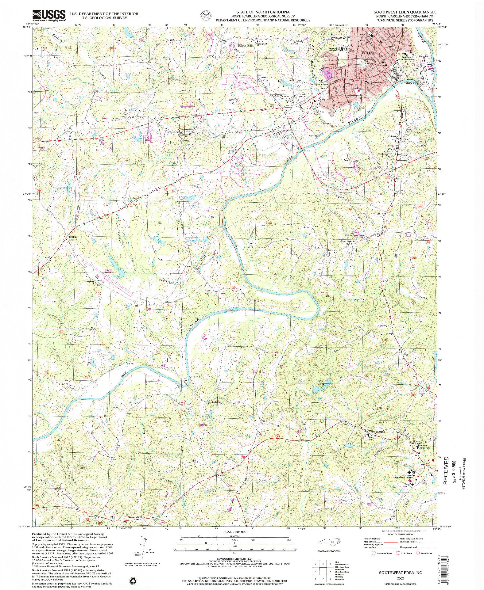USGS 1:24000-SCALE QUADRANGLE FOR SOUTHWEST EDEN, NC 2002