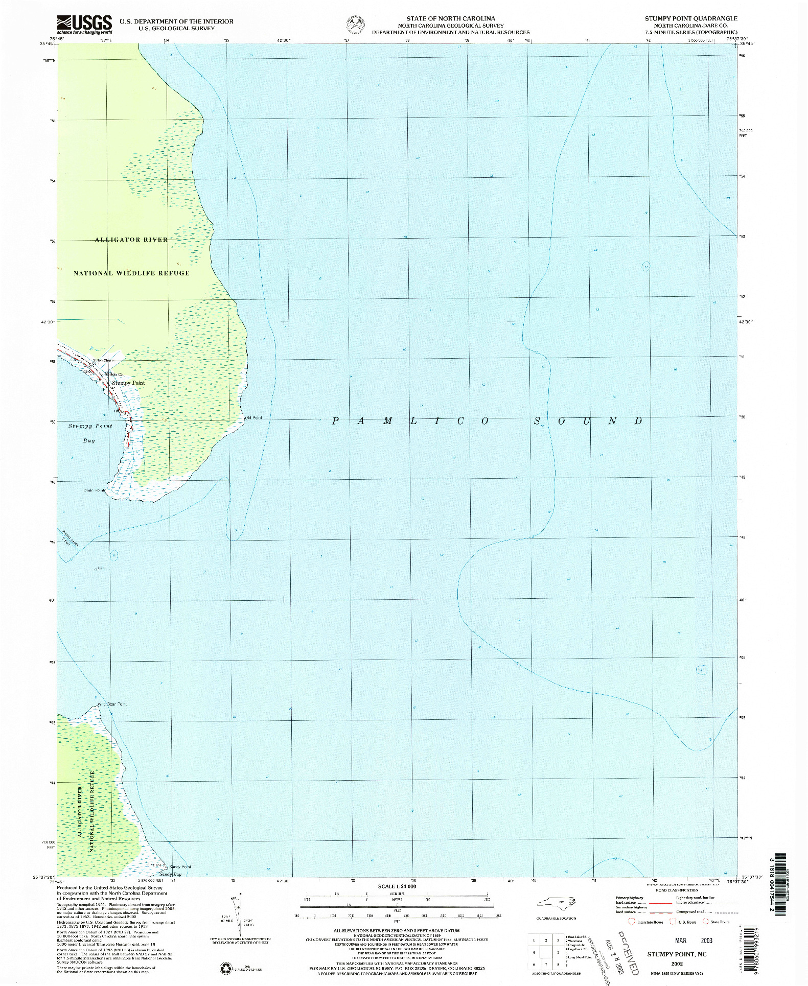 USGS 1:24000-SCALE QUADRANGLE FOR STUMPY POINT, NC 2002