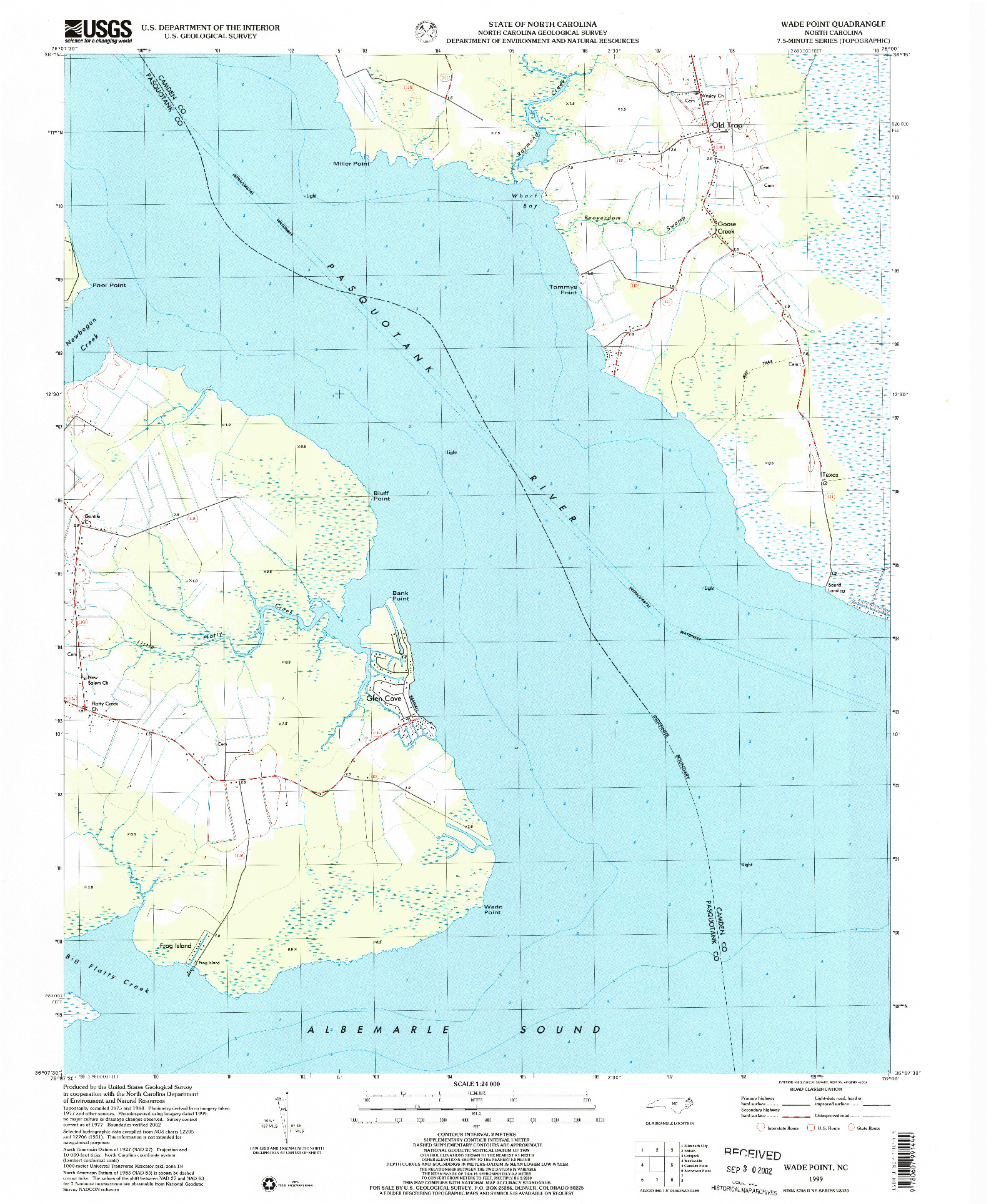 USGS 1:24000-SCALE QUADRANGLE FOR WADE POINT, NC 1999