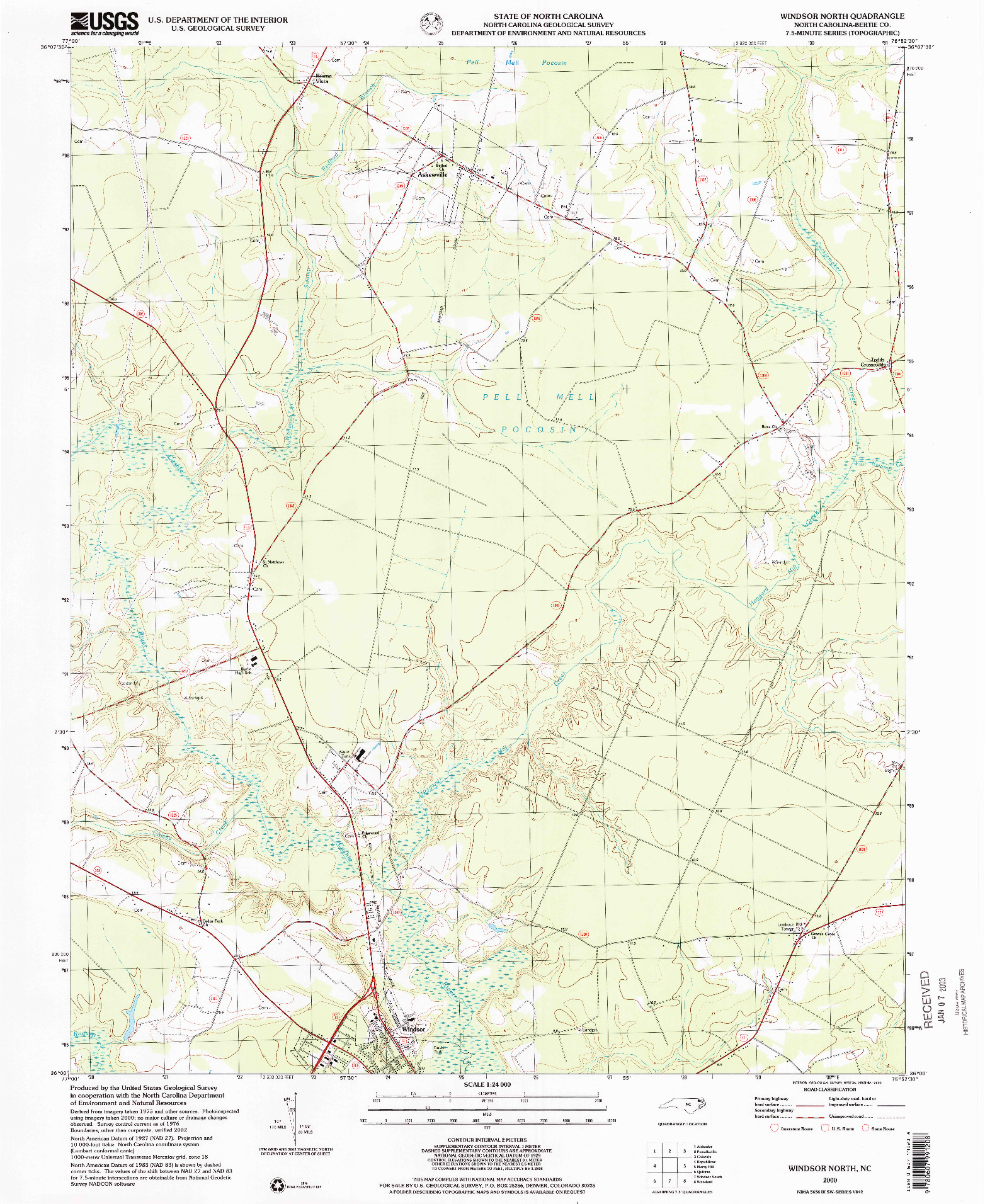 USGS 1:24000-SCALE QUADRANGLE FOR WINDSOR NORTH, NC 2000
