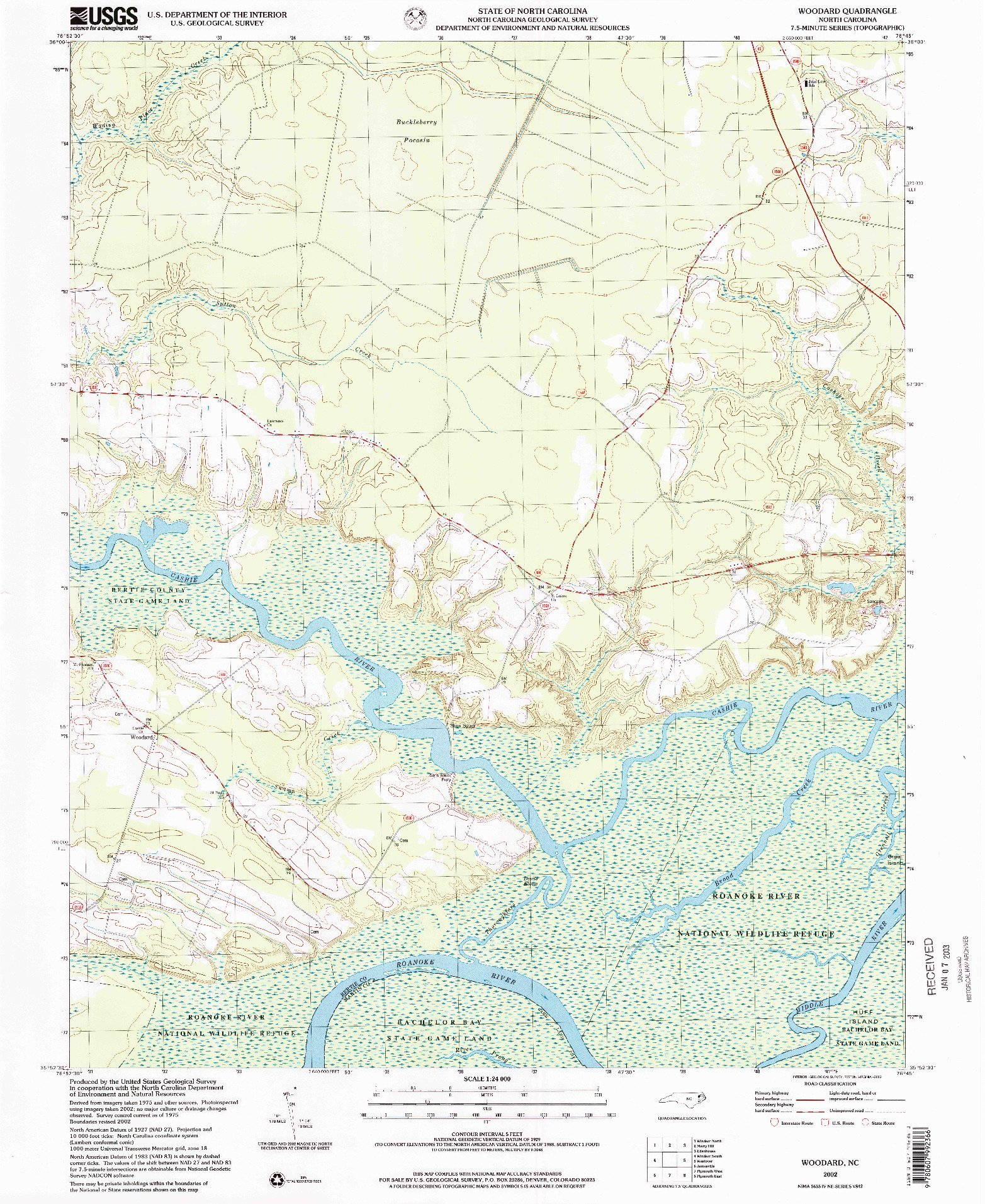 USGS 1:24000-SCALE QUADRANGLE FOR WOODARD, NC 2002