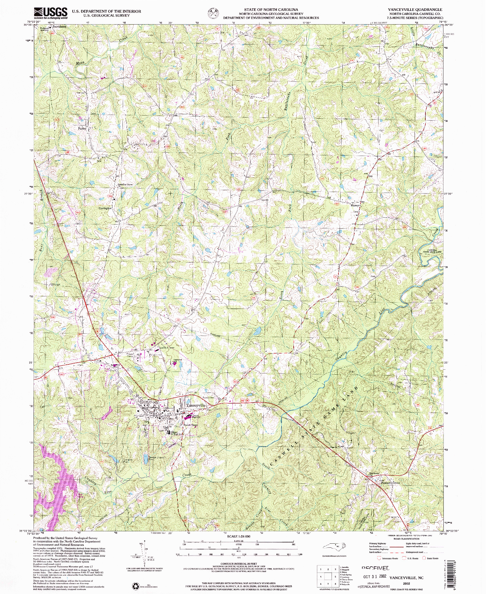 USGS 1:24000-SCALE QUADRANGLE FOR YANCEYVILLE, NC 2002