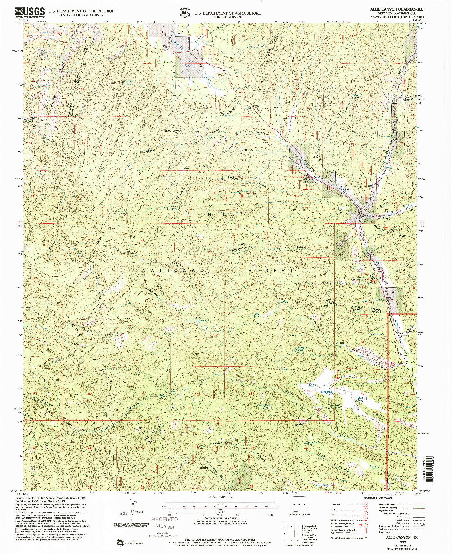 USGS 1:24000-SCALE QUADRANGLE FOR ALLIE CANYON, NM 1999
