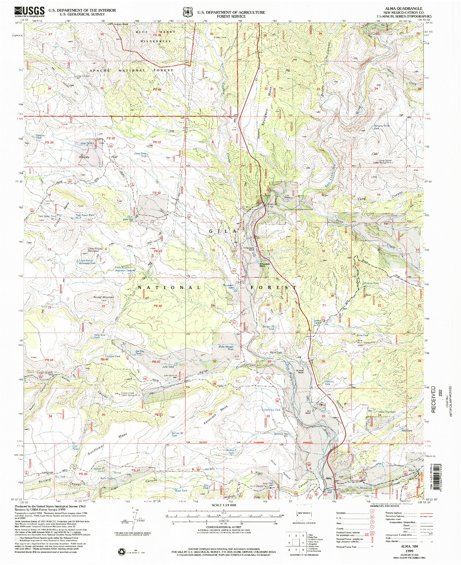 USGS 1:24000-SCALE QUADRANGLE FOR ALMA, NM 1999