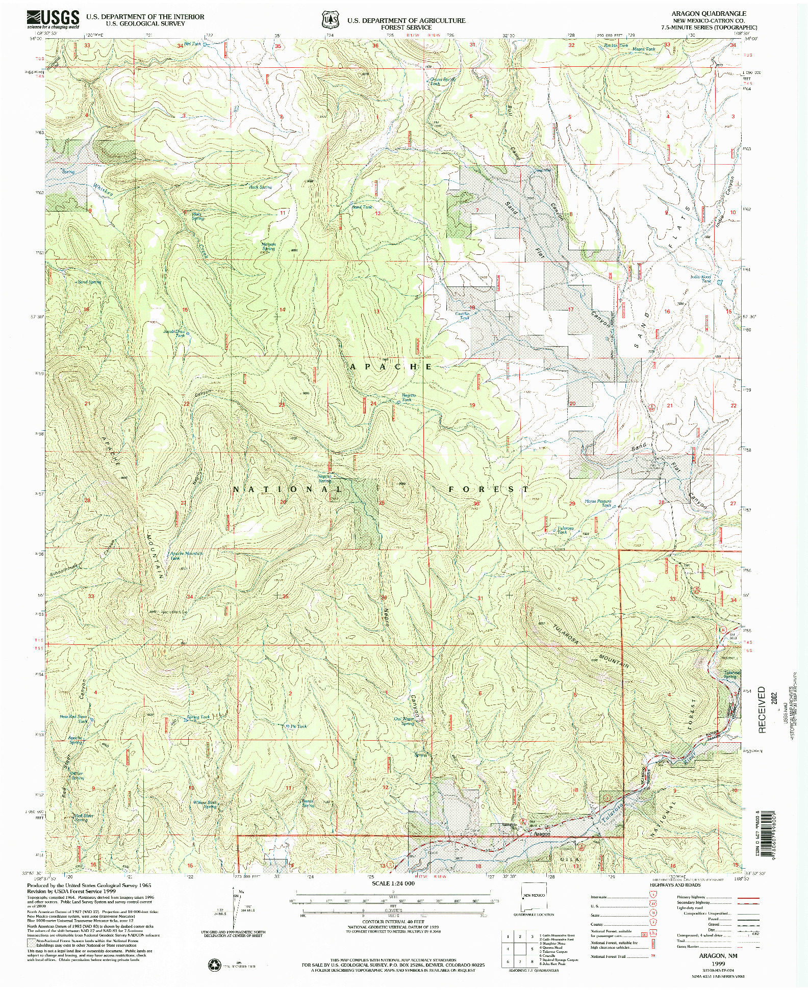 USGS 1:24000-SCALE QUADRANGLE FOR ARAGON, NM 1999