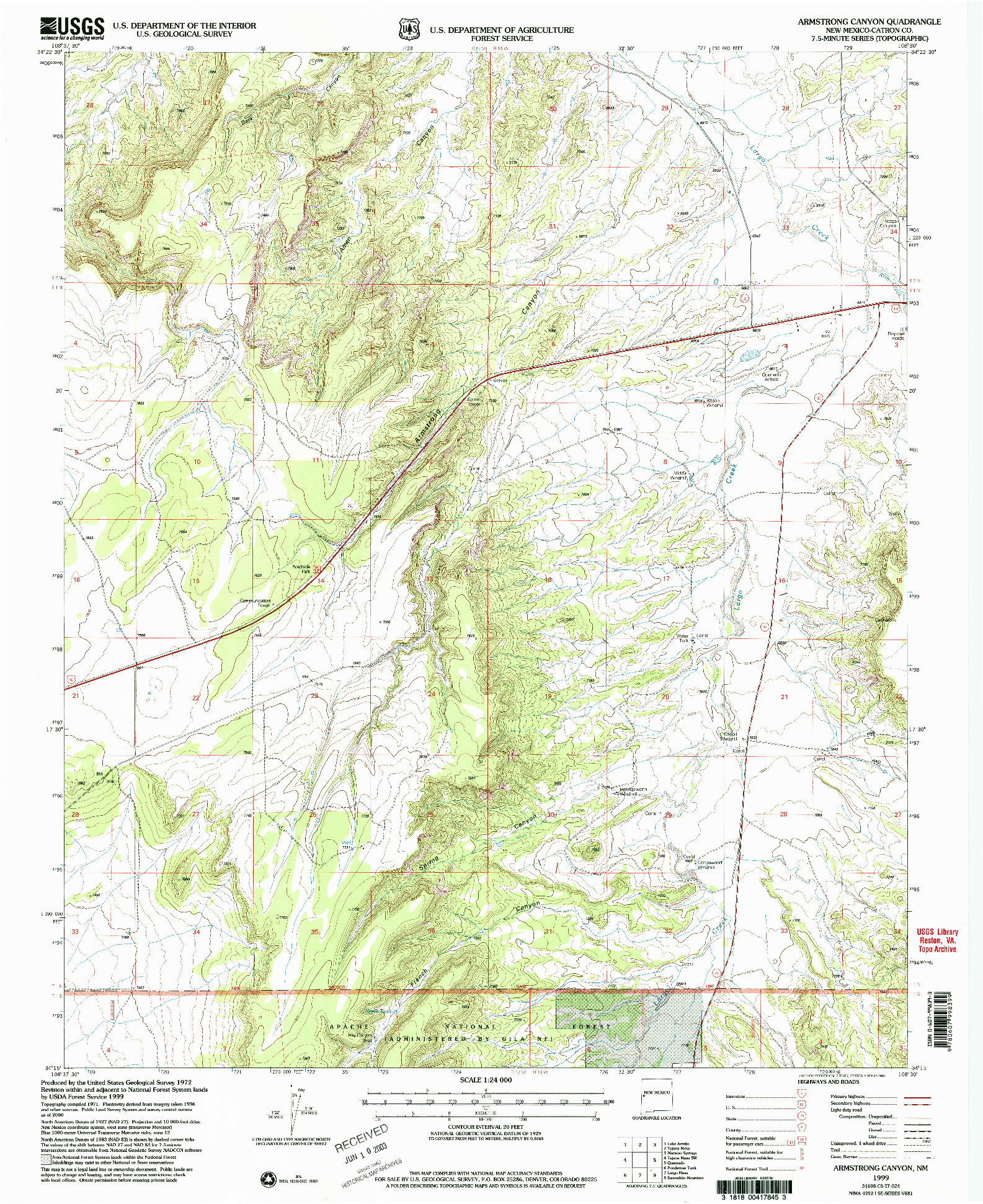 USGS 1:24000-SCALE QUADRANGLE FOR ARMSTRONG CANYON, NM 1999