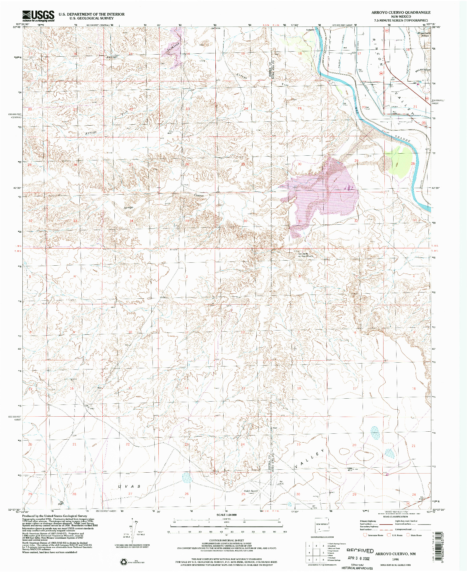 USGS 1:24000-SCALE QUADRANGLE FOR ARROYO CUERVO, NM 1996
