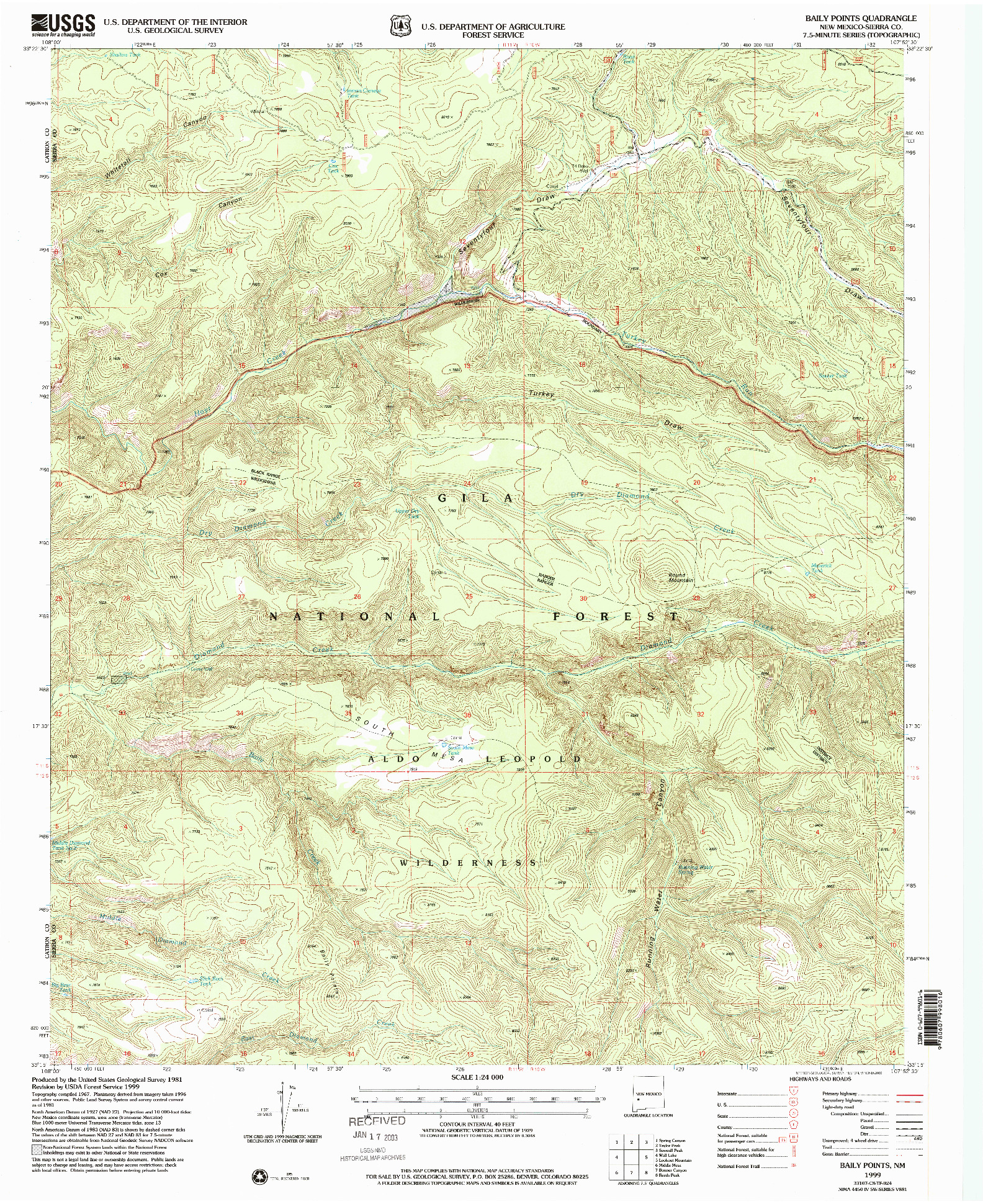 USGS 1:24000-SCALE QUADRANGLE FOR BAILY POINTS, NM 1999