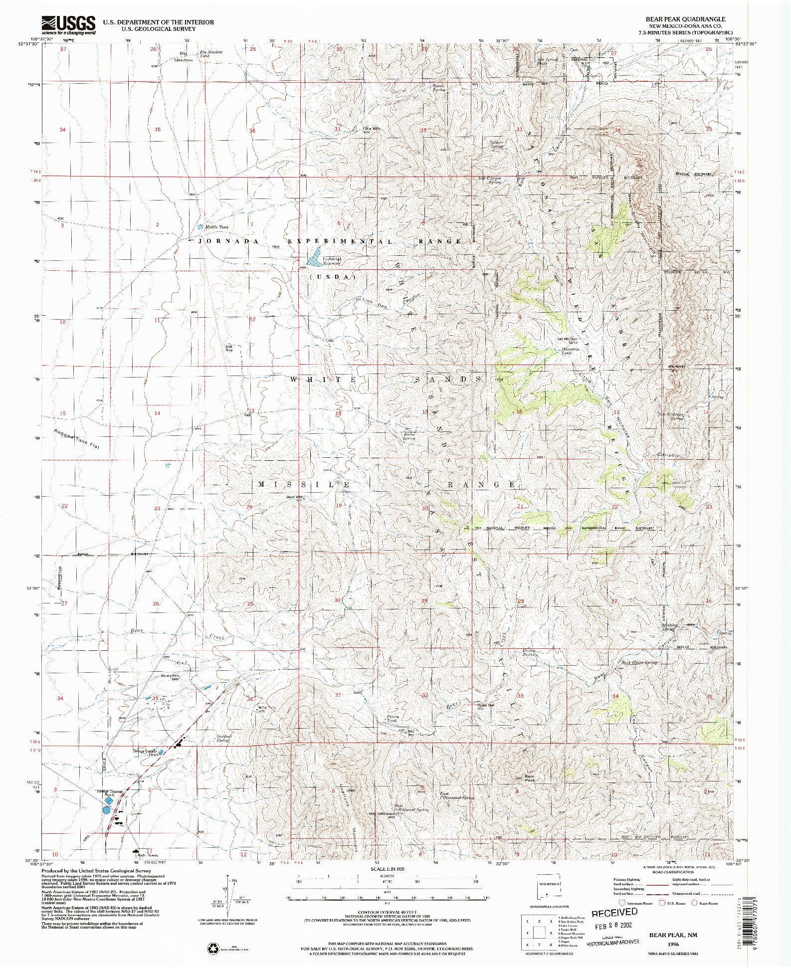 USGS 1:24000-SCALE QUADRANGLE FOR BEAR PEAK, NM 1996