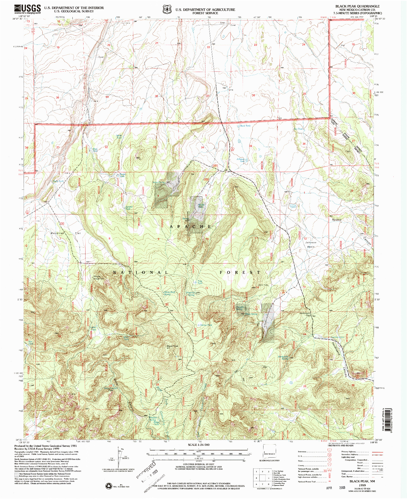 USGS 1:24000-SCALE QUADRANGLE FOR BLACK PEAK, NM 1999