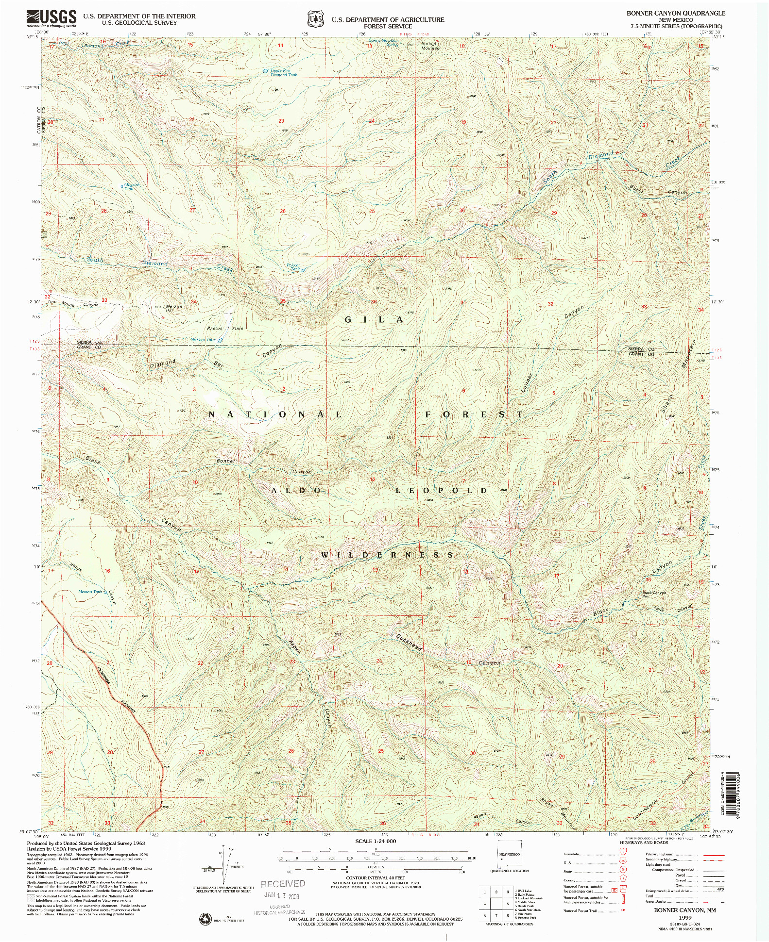 USGS 1:24000-SCALE QUADRANGLE FOR BONNER CANYON, NM 1999