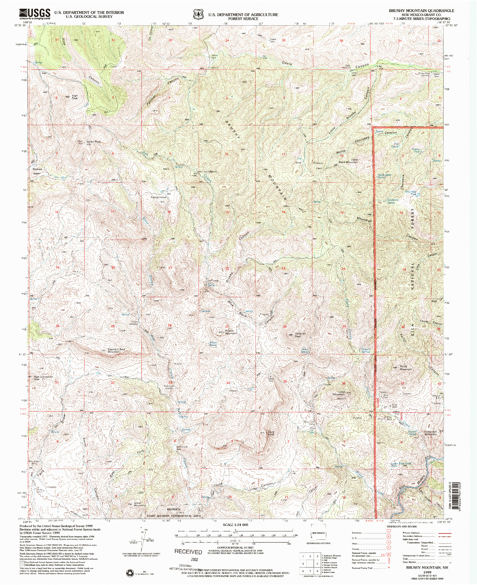 USGS 1:24000-SCALE QUADRANGLE FOR BRUSHY MOUNTAIN, NM 1999