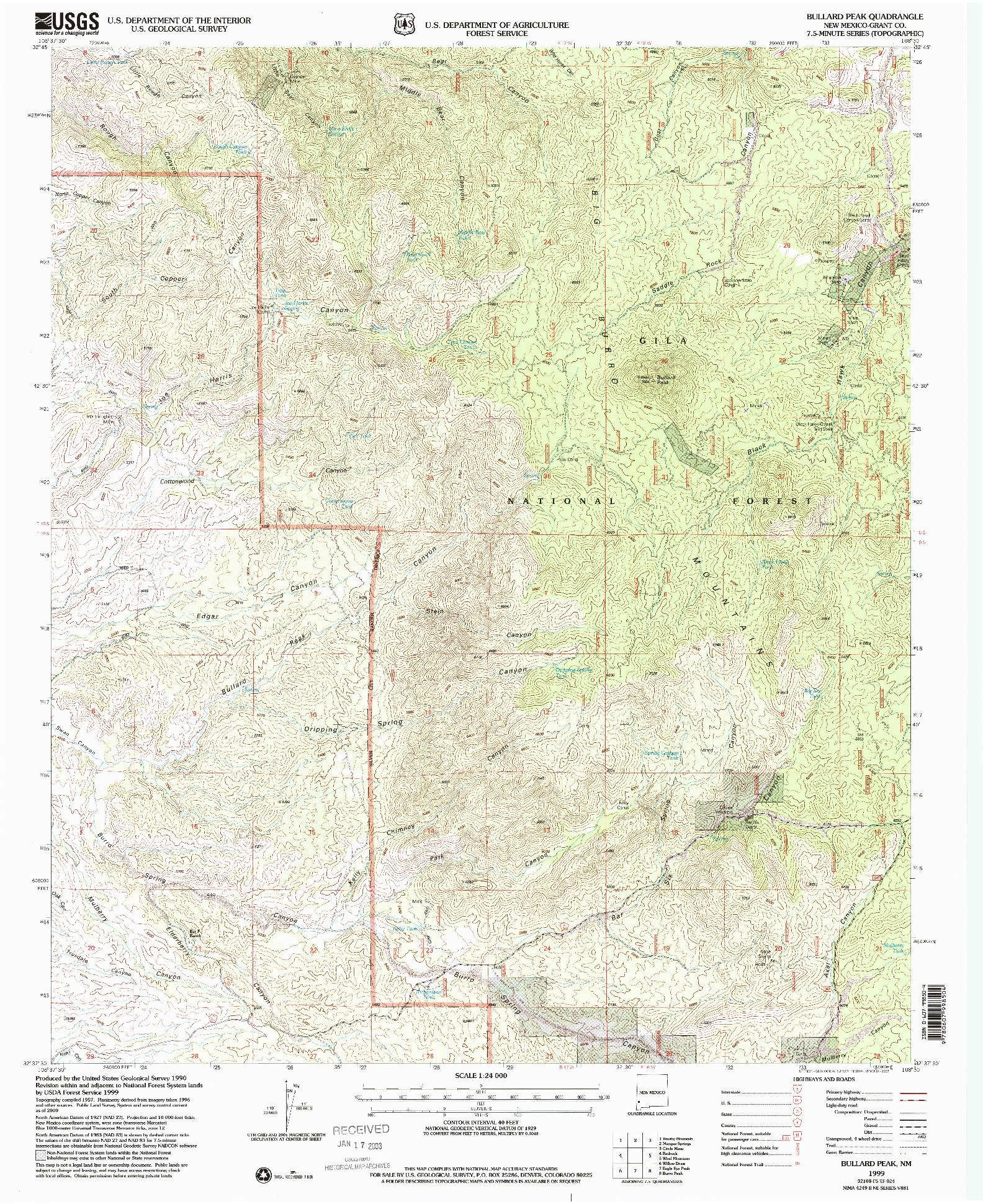 USGS 1:24000-SCALE QUADRANGLE FOR BULLARD PEAK, NM 1999