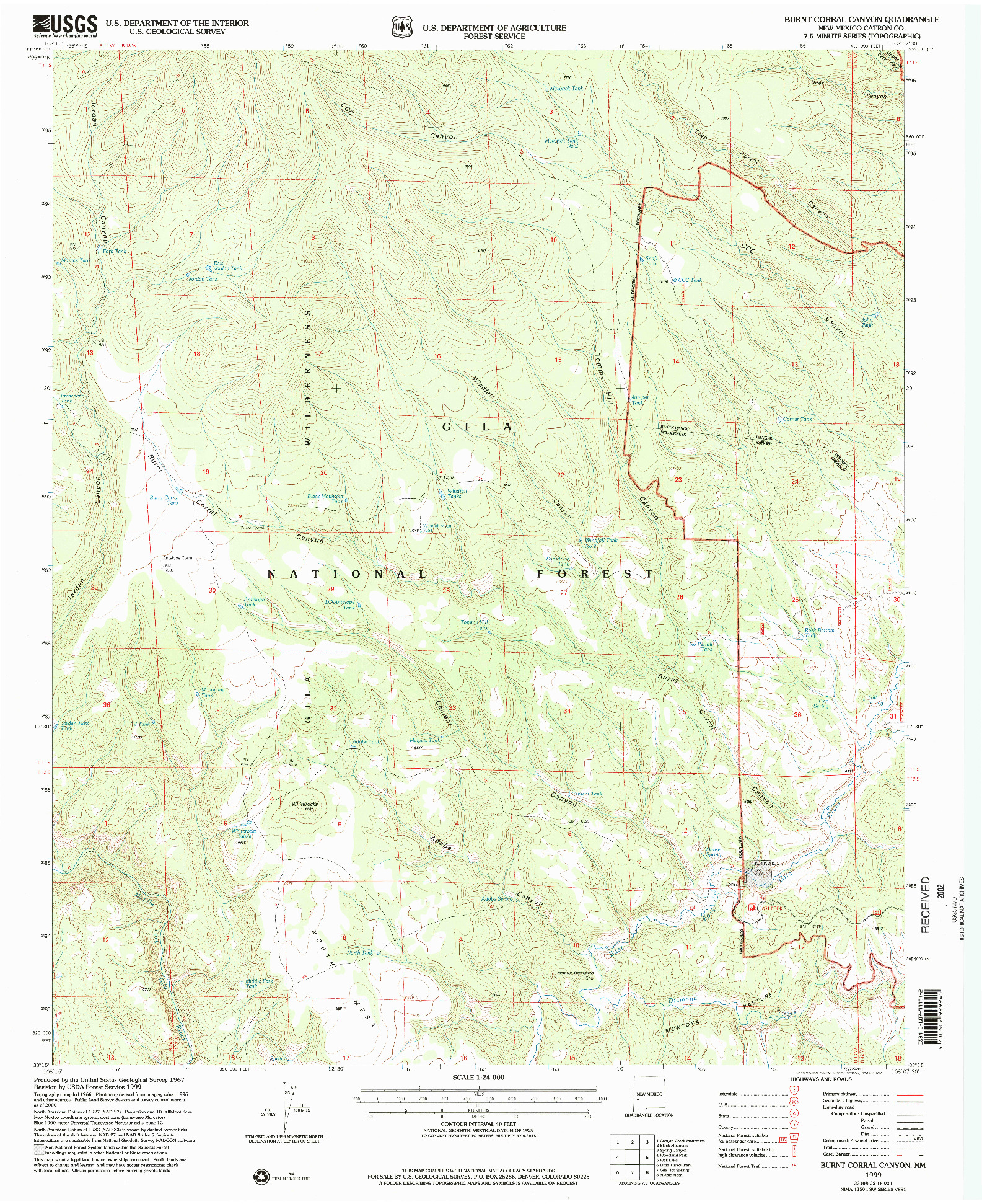 USGS 1:24000-SCALE QUADRANGLE FOR BURNT CORRAL CANYON, NM 1999