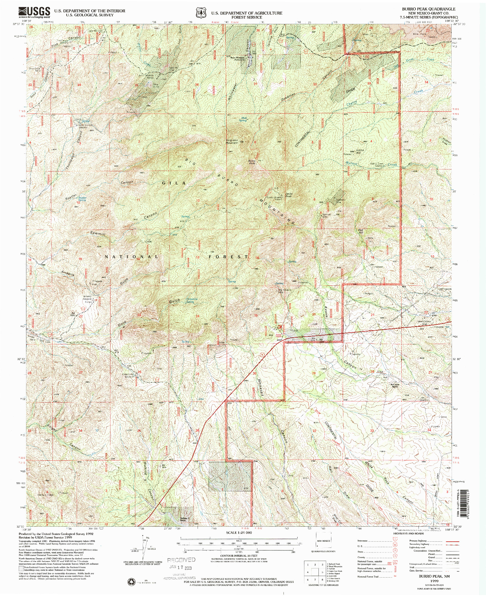 USGS 1:24000-SCALE QUADRANGLE FOR BURRO PEAK, NM 1999