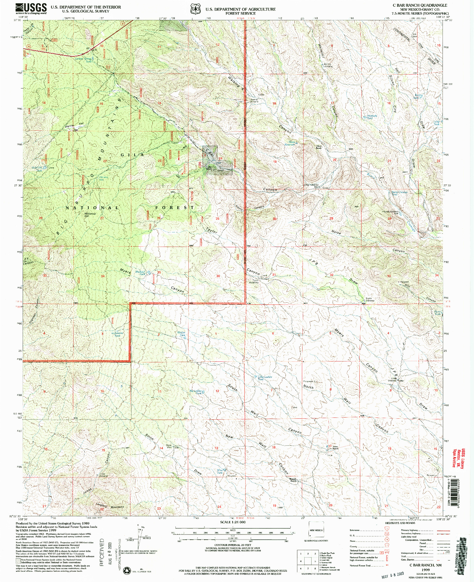 USGS 1:24000-SCALE QUADRANGLE FOR C BAR RANCH, NM 1999