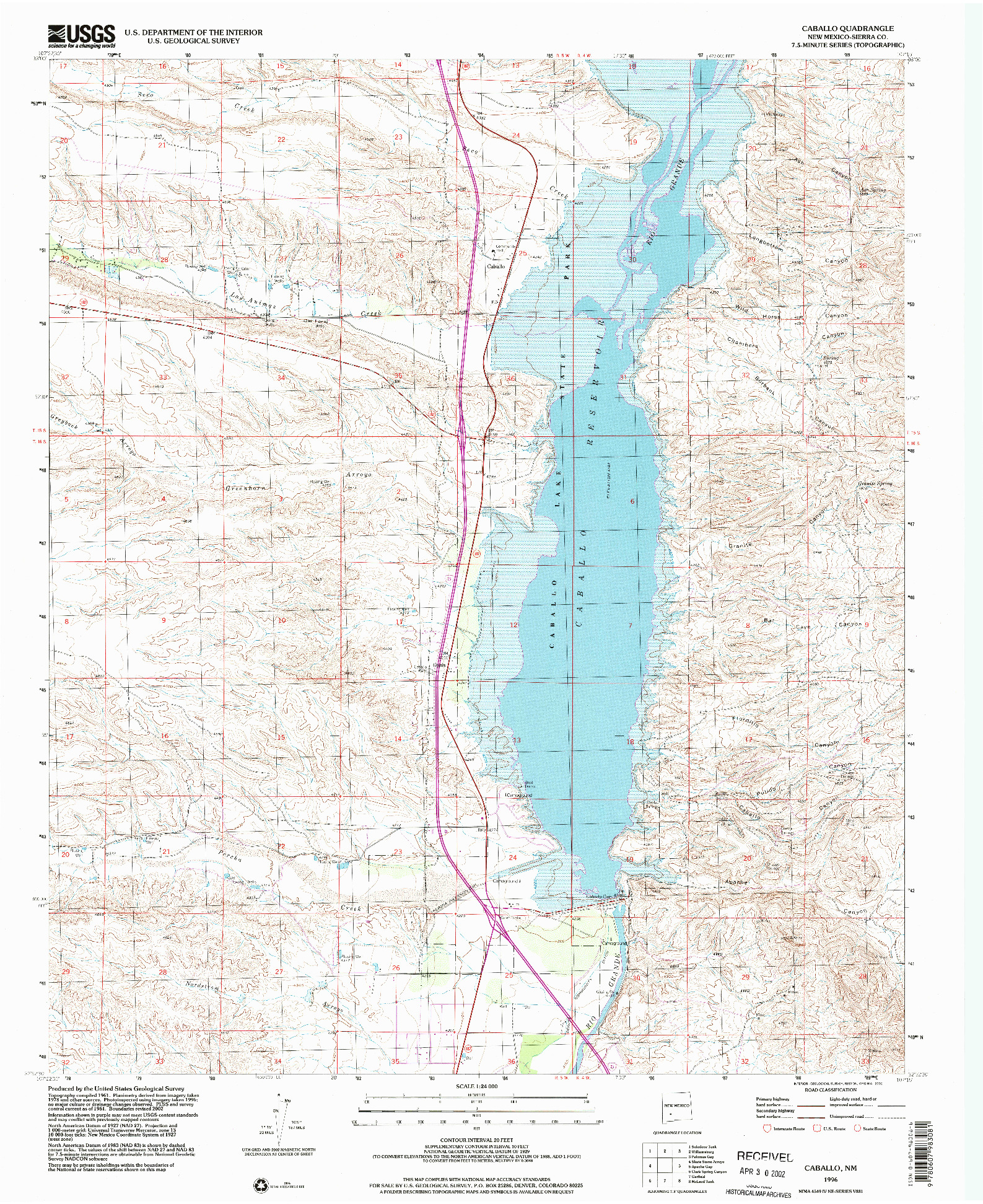 USGS 1:24000-SCALE QUADRANGLE FOR CABALLO, NM 1996