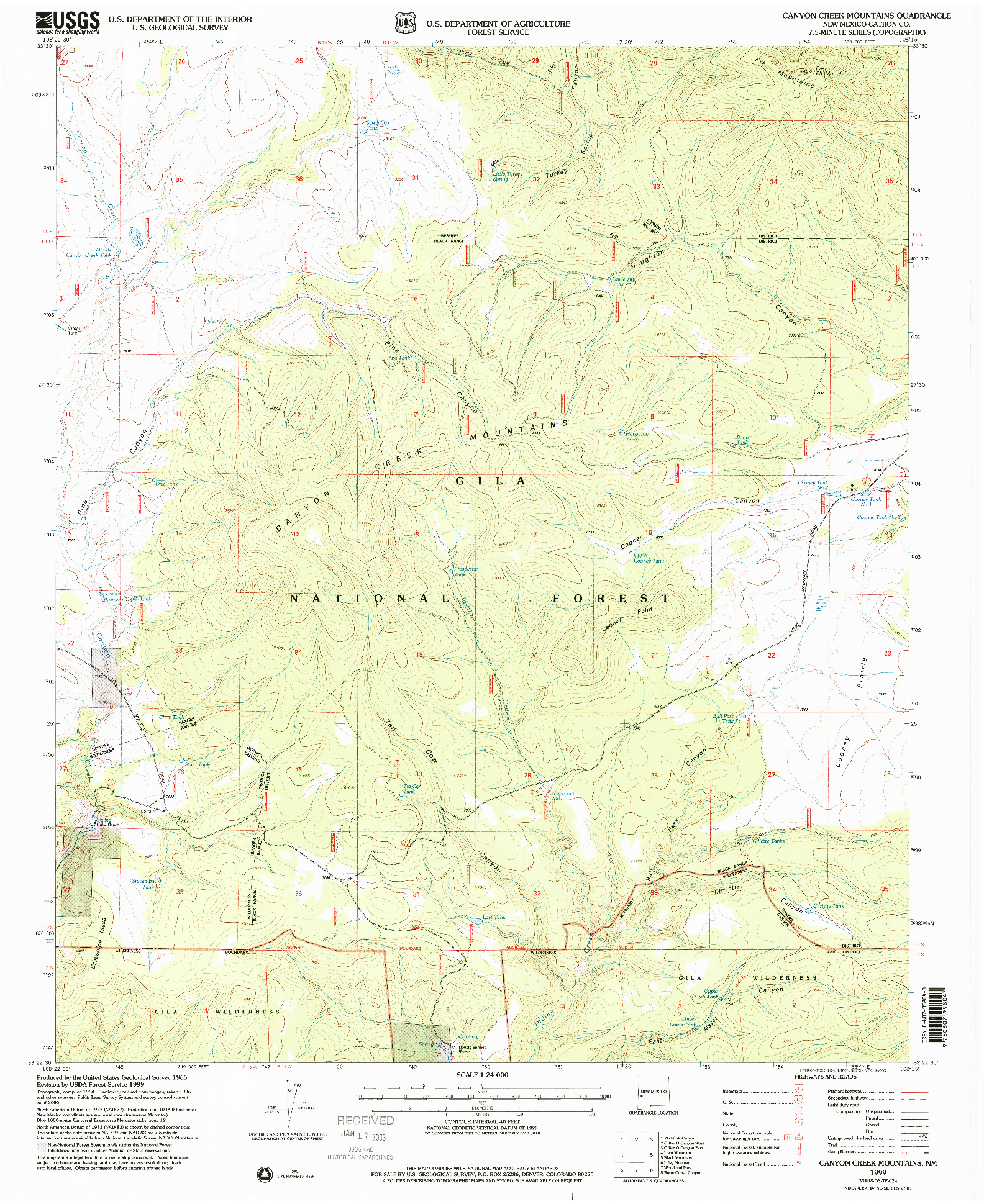 USGS 1:24000-SCALE QUADRANGLE FOR CANYON CREEK MOUNTAINS, NM 1999