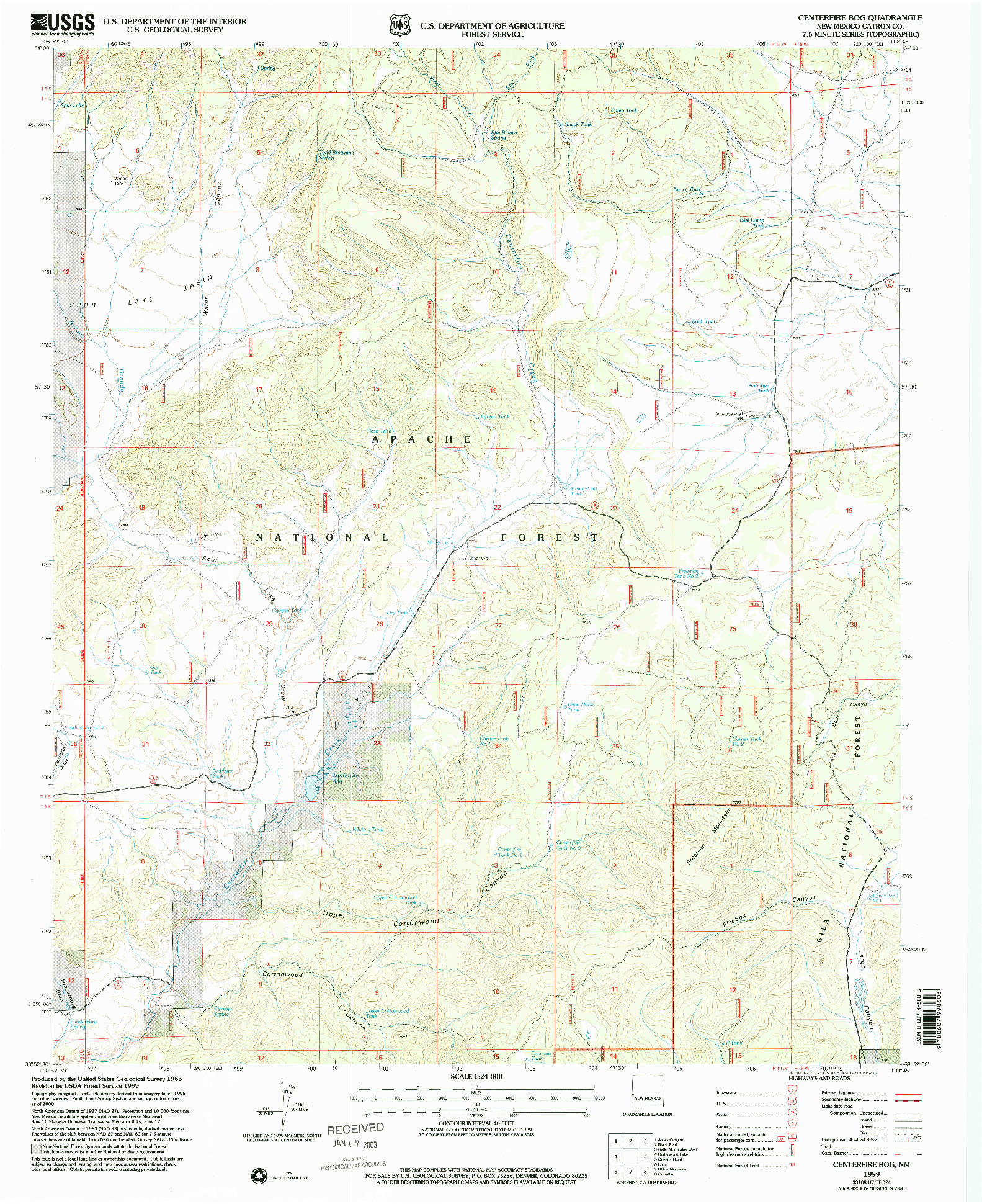 USGS 1:24000-SCALE QUADRANGLE FOR CENTERFIRE BOG, NM 1999