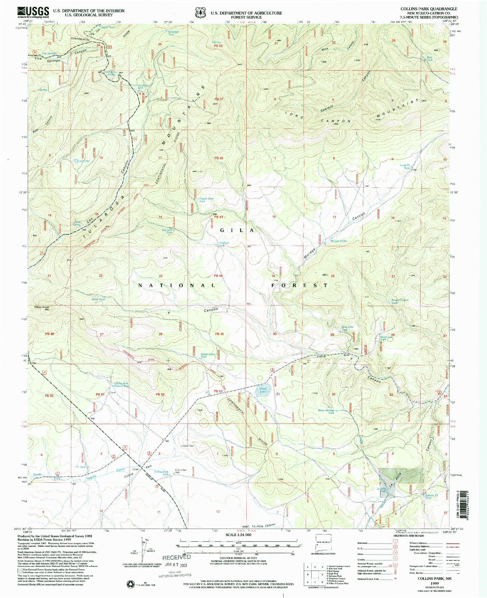 USGS 1:24000-SCALE QUADRANGLE FOR COLLINS PARKS, NM 1999