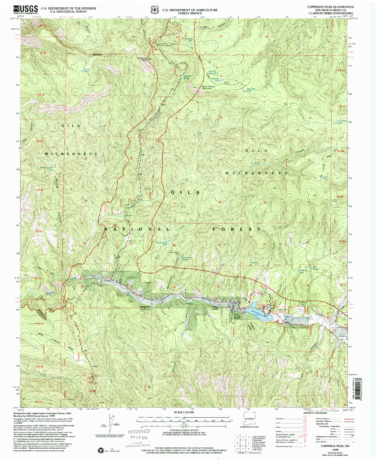 USGS 1:24000-SCALE QUADRANGLE FOR COPPERAS PEAK, NM 1999
