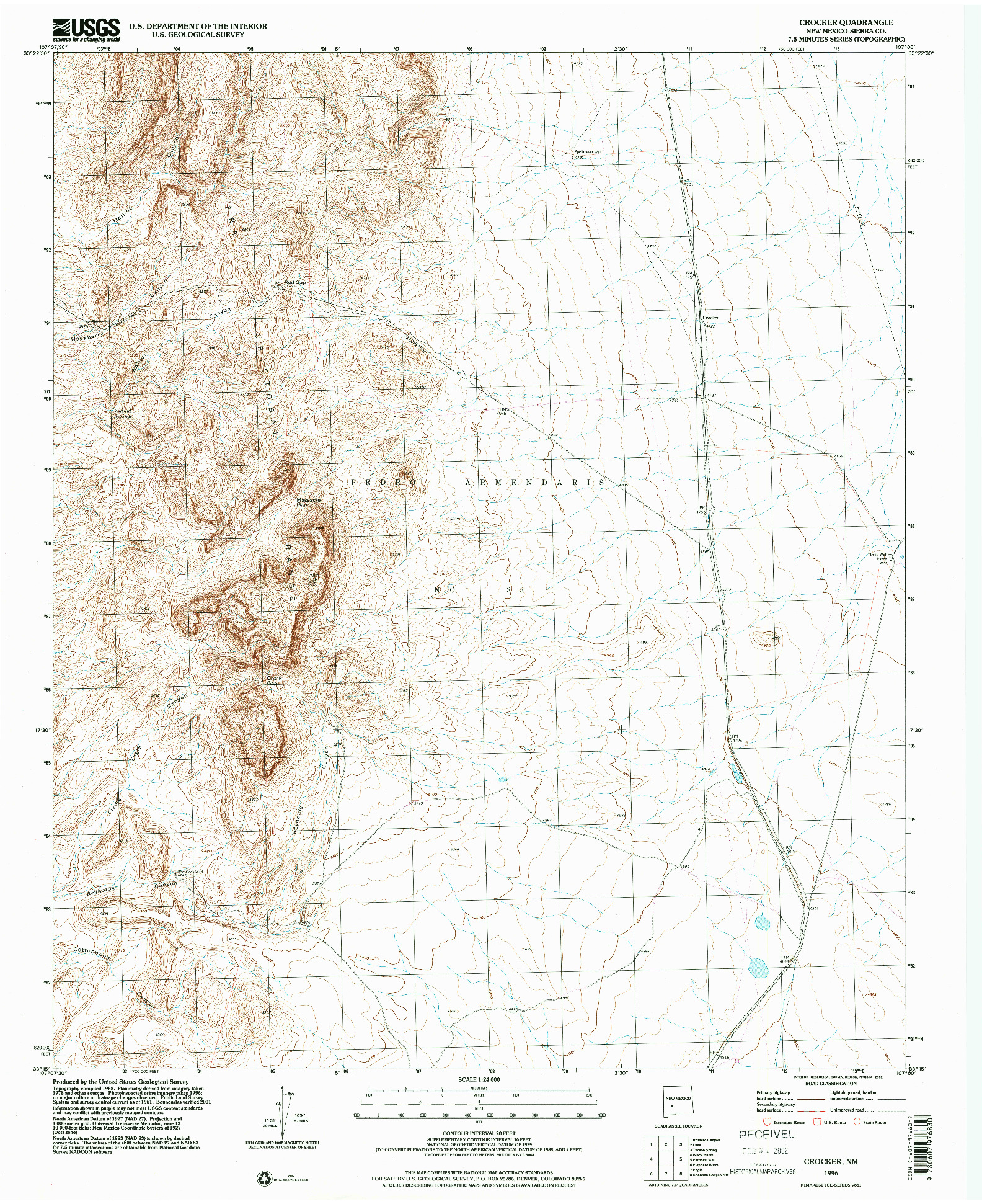 USGS 1:24000-SCALE QUADRANGLE FOR CROCKER, NM 1996