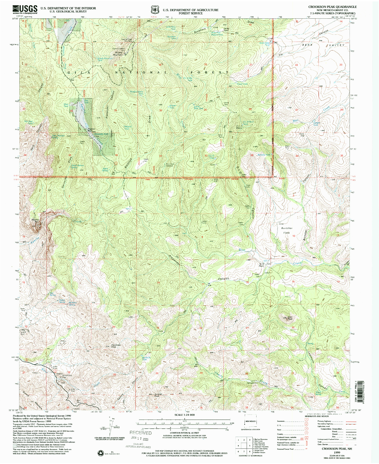 USGS 1:24000-SCALE QUADRANGLE FOR CROOKSON PEAK, NM 1999
