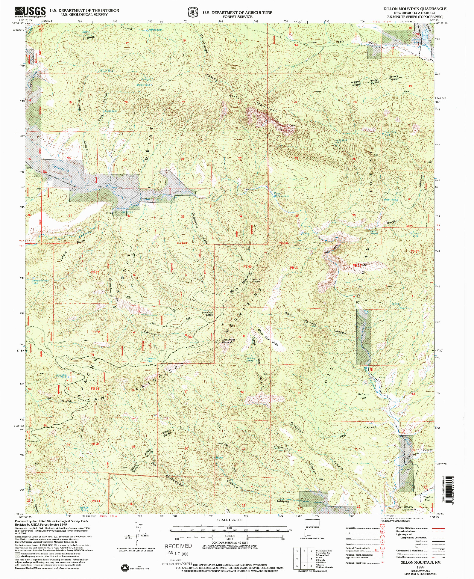 USGS 1:24000-SCALE QUADRANGLE FOR DILLON MOUNTAIN, NM 1999