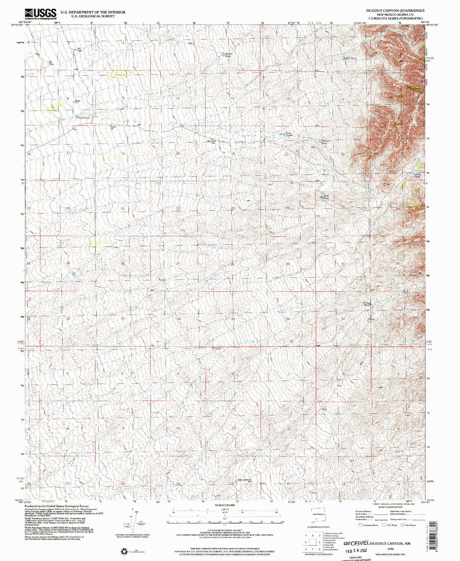 USGS 1:24000-SCALE QUADRANGLE FOR DUGOUT CANYON, NM 1996