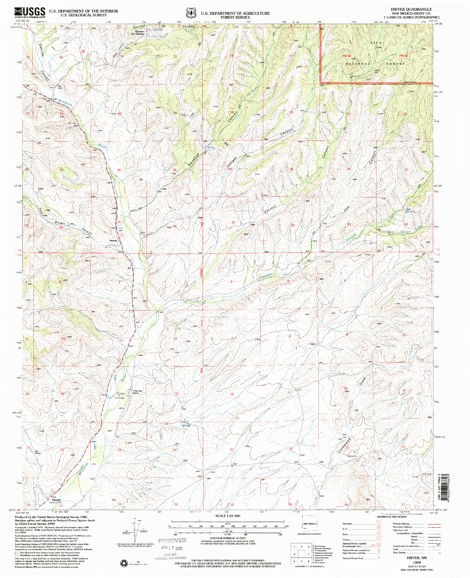 USGS 1:24000-SCALE QUADRANGLE FOR DWYER, NM 1999