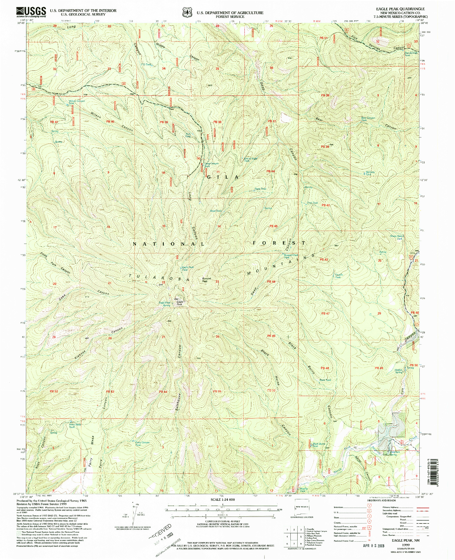 USGS 1:24000-SCALE QUADRANGLE FOR EAGLE PEAK, NM 1999
