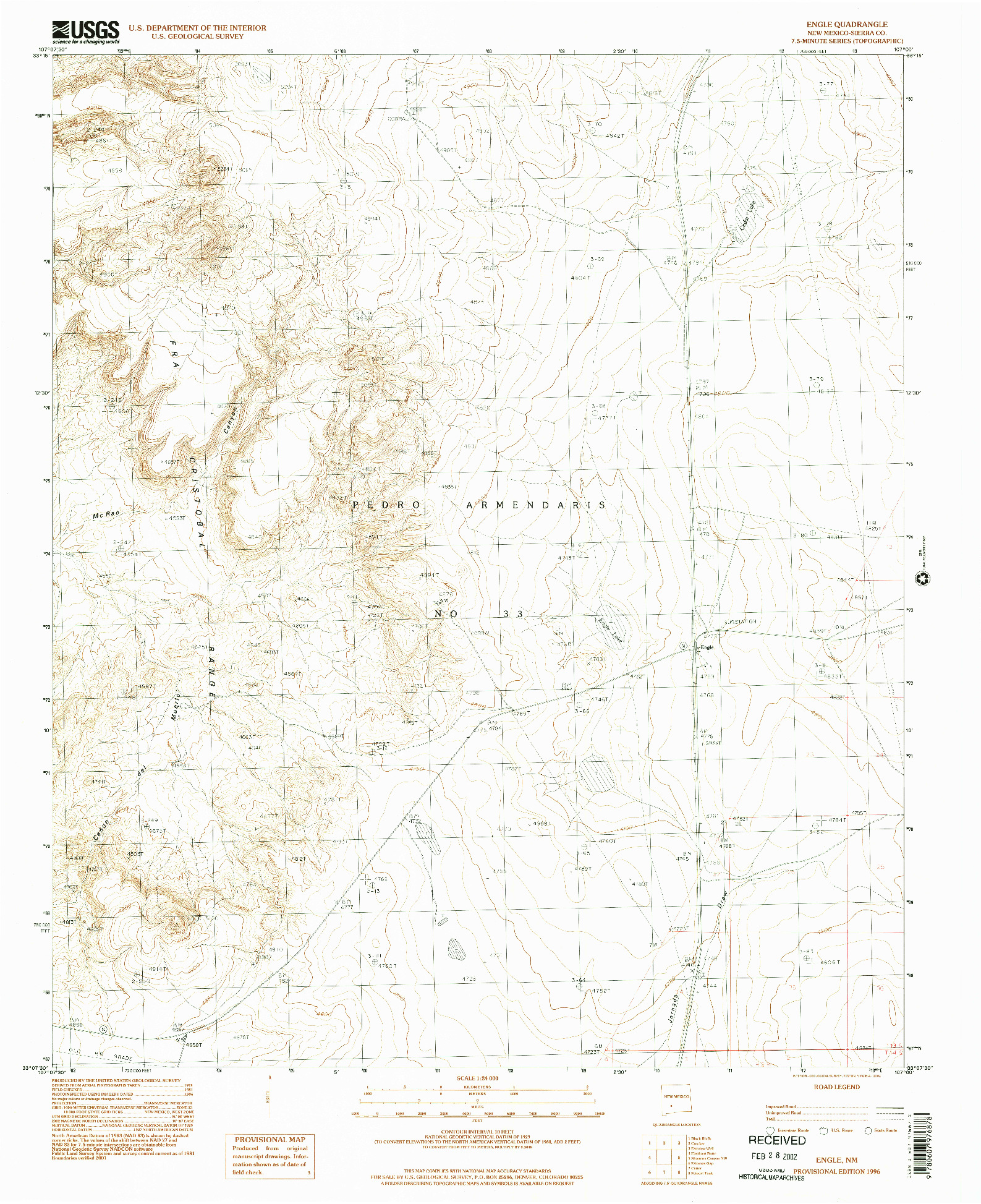USGS 1:24000-SCALE QUADRANGLE FOR ENGLE, NM 1996