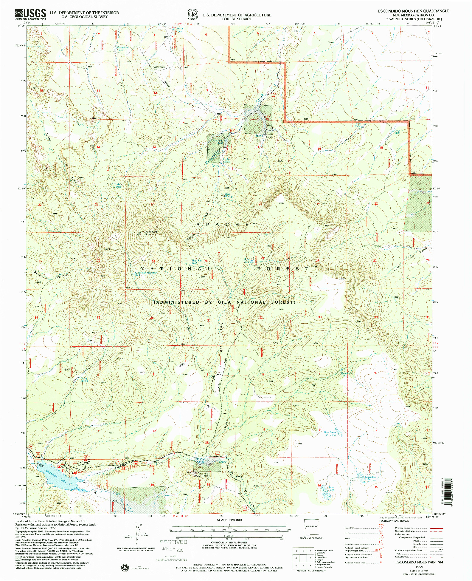 USGS 1:24000-SCALE QUADRANGLE FOR ESCONDIDO MOUNTAIN, NM 1999