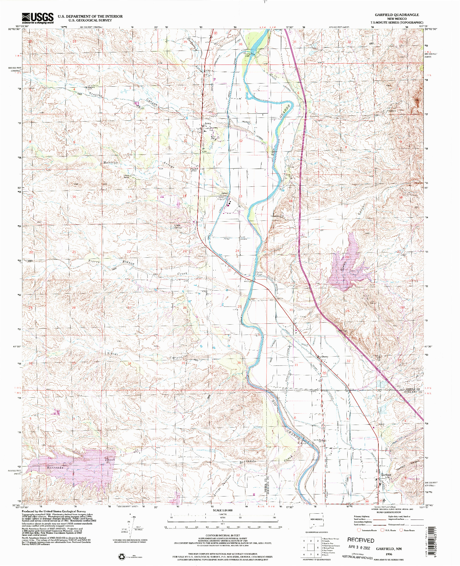 USGS 1:24000-SCALE QUADRANGLE FOR GARFIELD, NM 1996