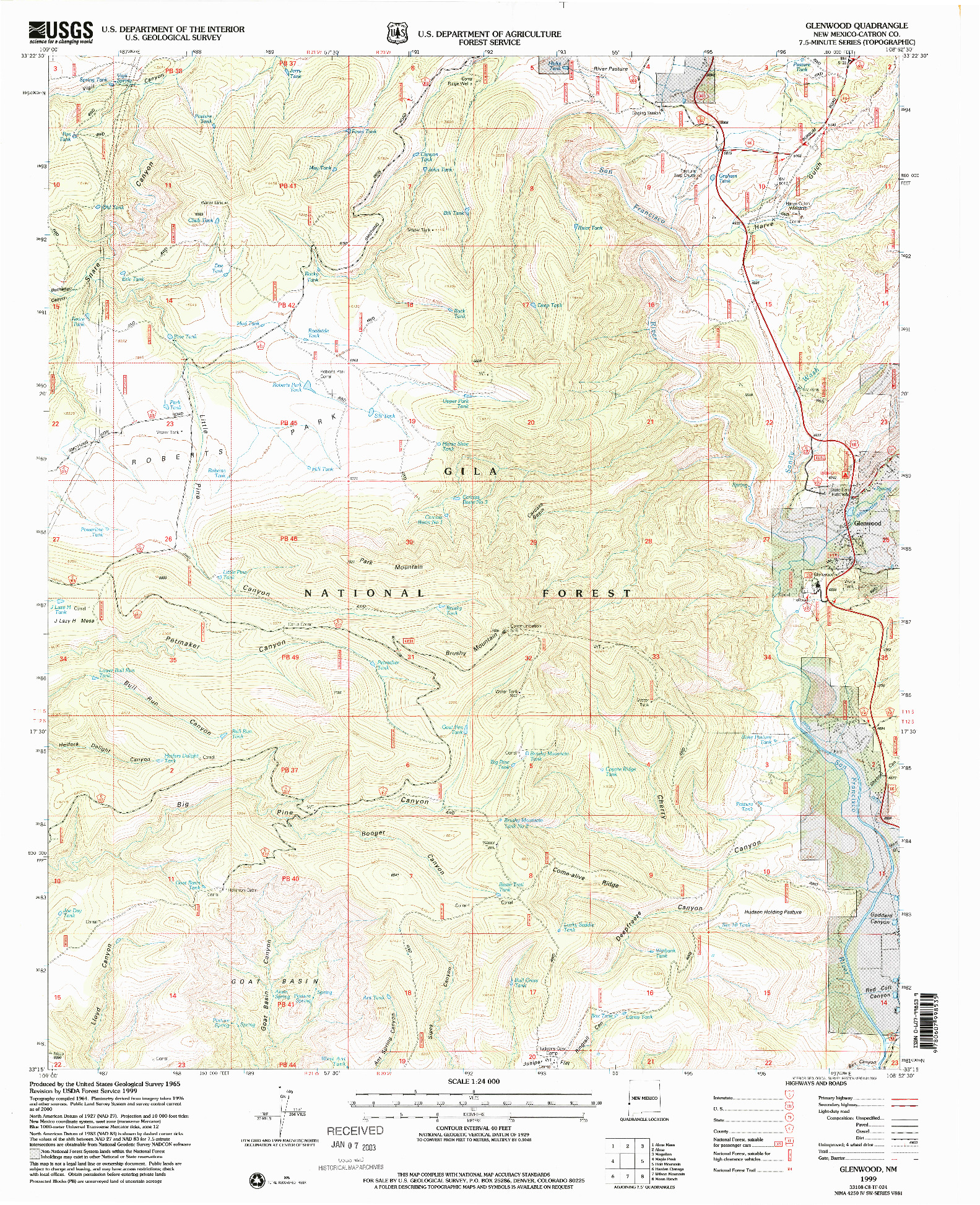 USGS 1:24000-SCALE QUADRANGLE FOR GLENWOOD, NM 1999
