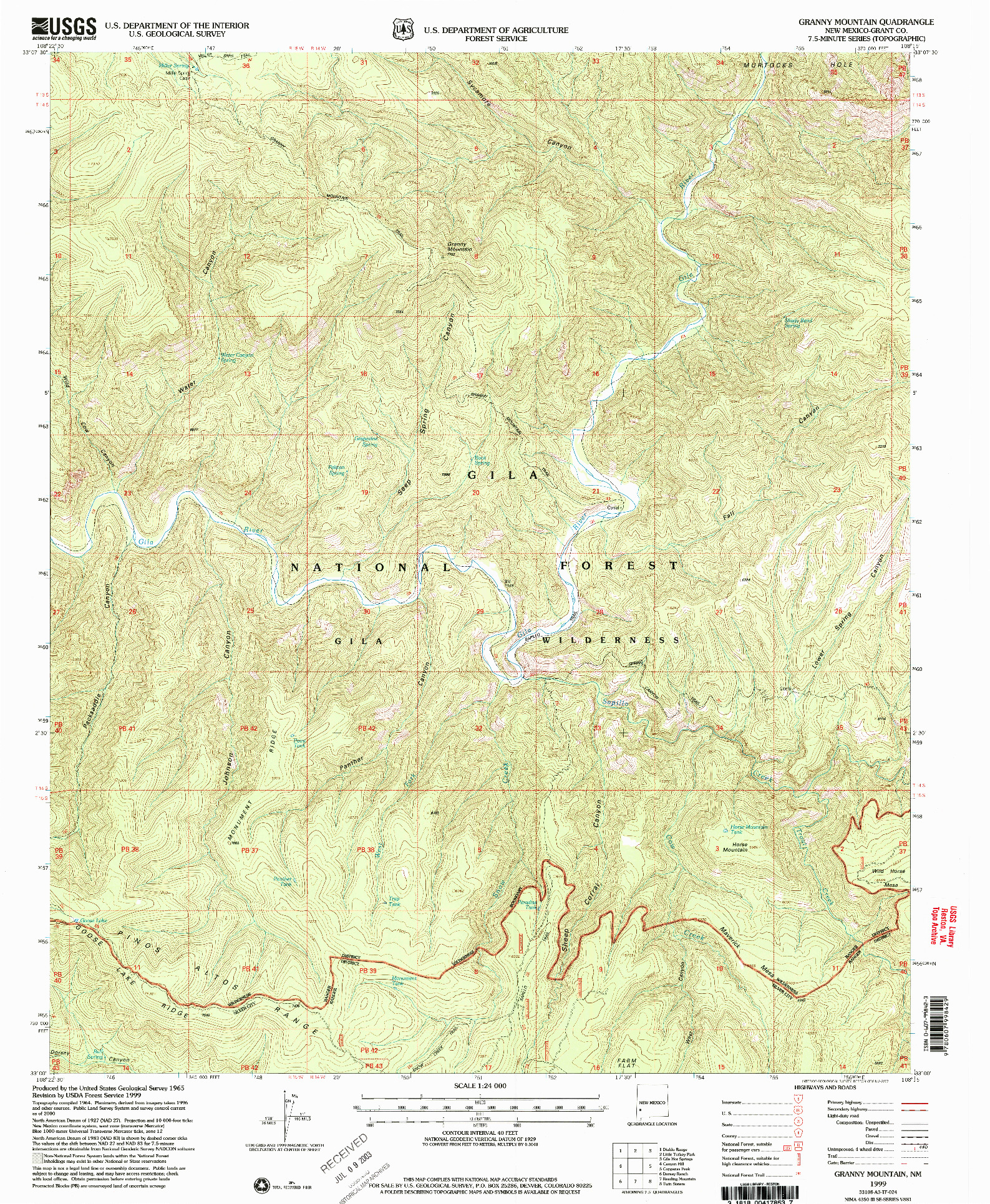USGS 1:24000-SCALE QUADRANGLE FOR GRANNY MOUNTAIN, NM 1999