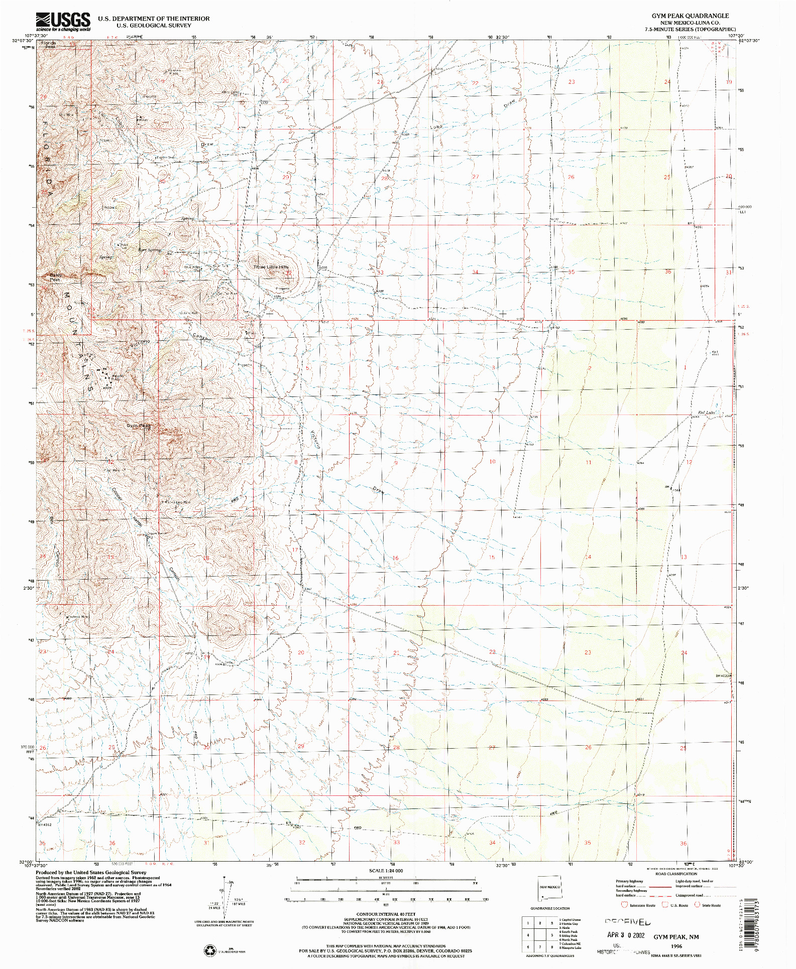 USGS 1:24000-SCALE QUADRANGLE FOR GYM PEAK, NM 1996