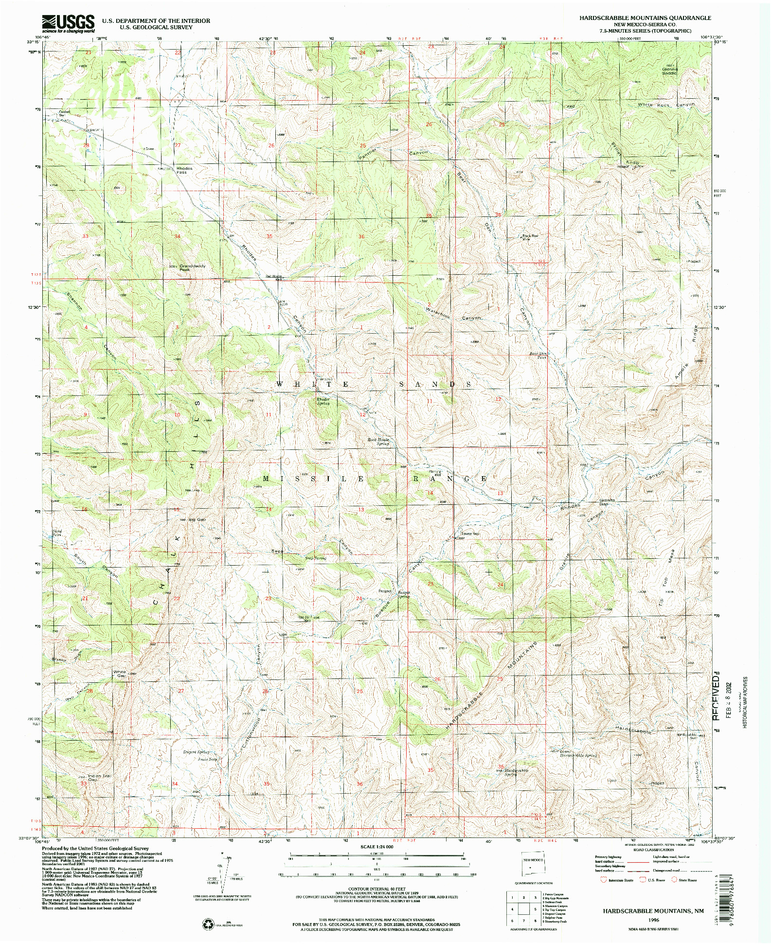 USGS 1:24000-SCALE QUADRANGLE FOR HARDSCRABBLE MOUNTAINS, NM 1996