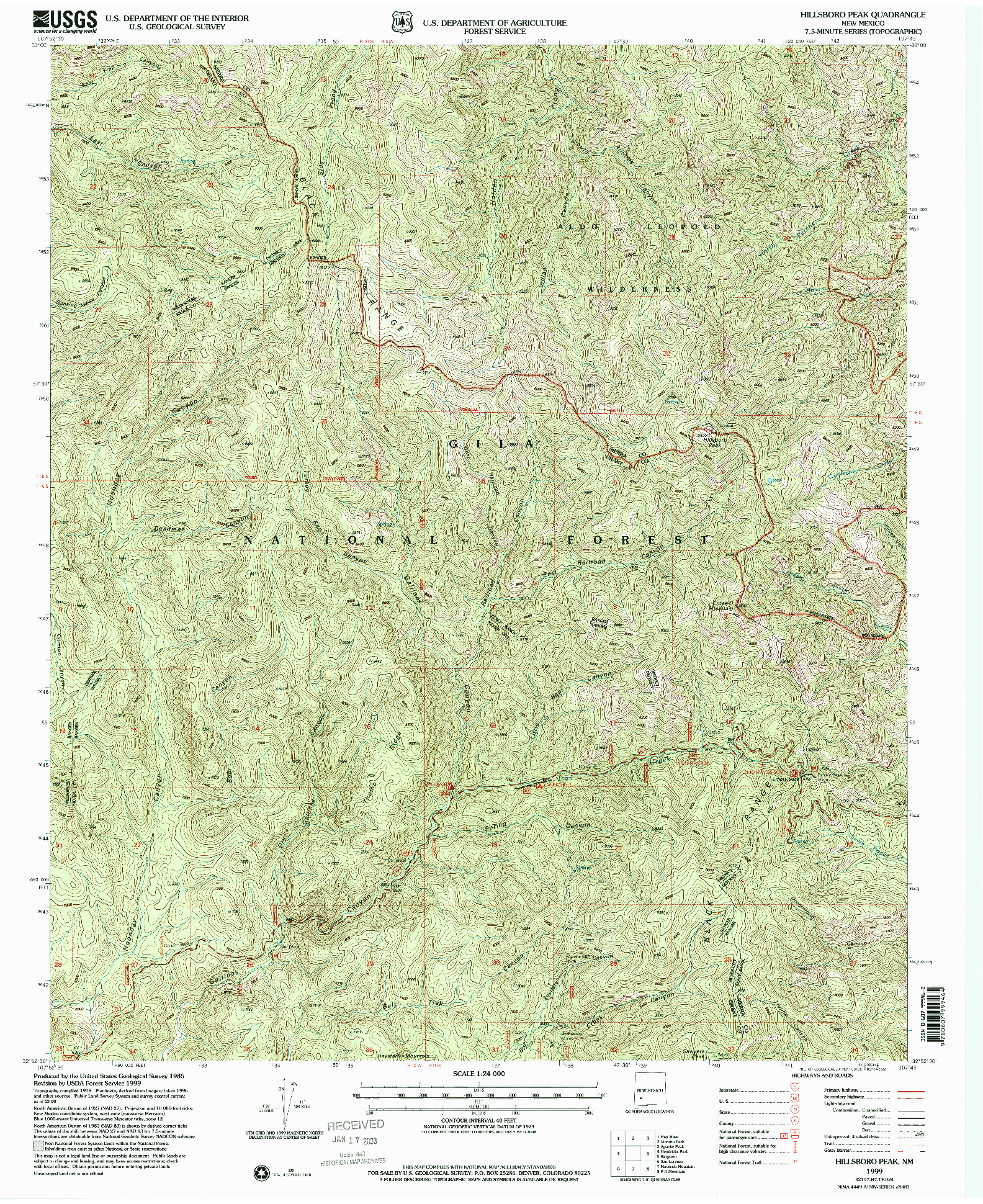 USGS 1:24000-SCALE QUADRANGLE FOR HILLSBORO PEAK, NM 1999