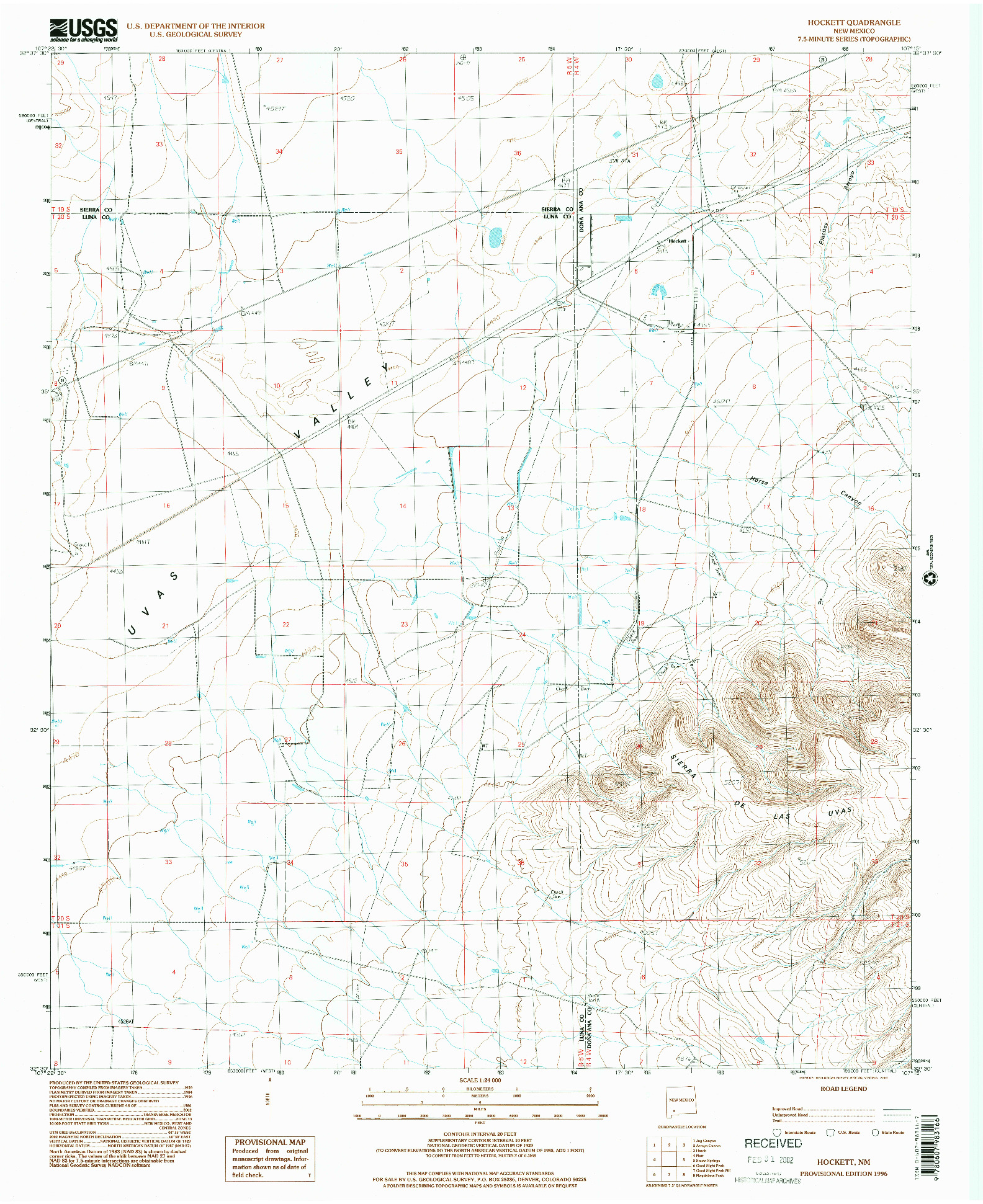 USGS 1:24000-SCALE QUADRANGLE FOR HOCKETT, NM 1996