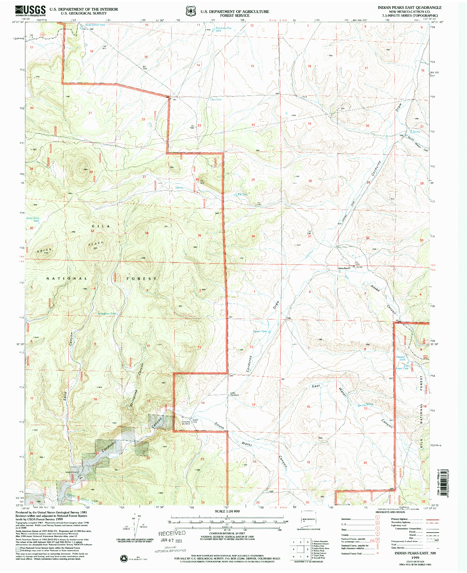 USGS 1:24000-SCALE QUADRANGLE FOR INDIAN PEAKS EAST, NM 1999